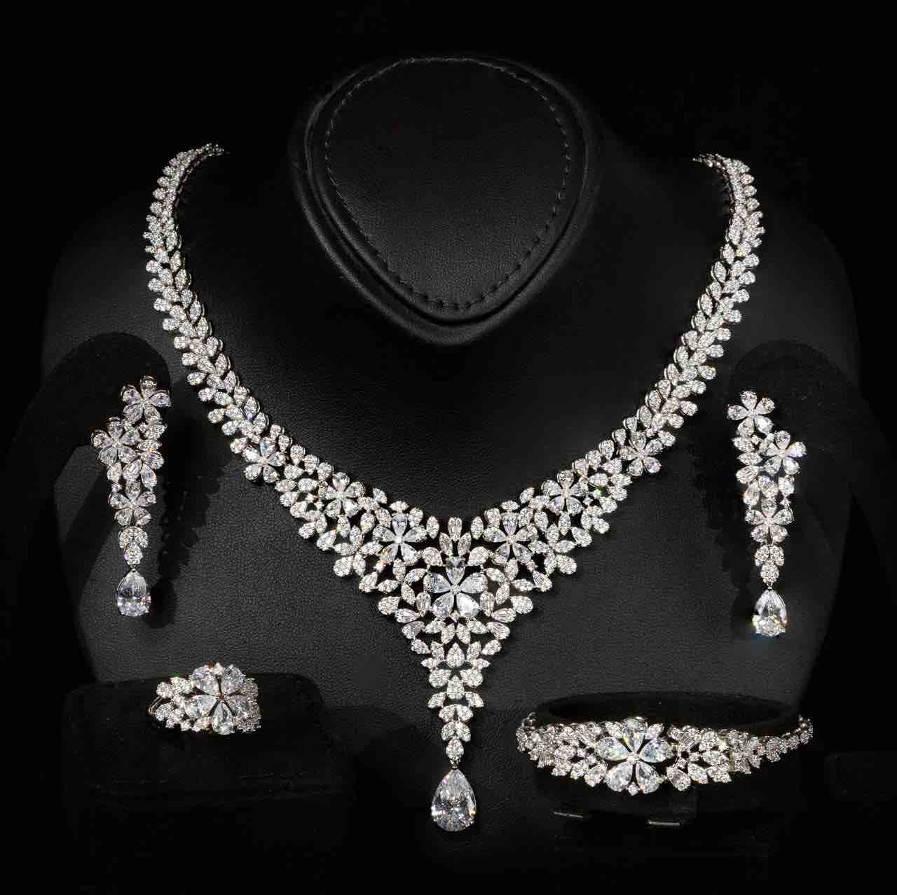 Omnia Karla White Luxury Bridal Full Set in High Quality Rhodium Plated Zircon Stones - OMNIASTORES UAE