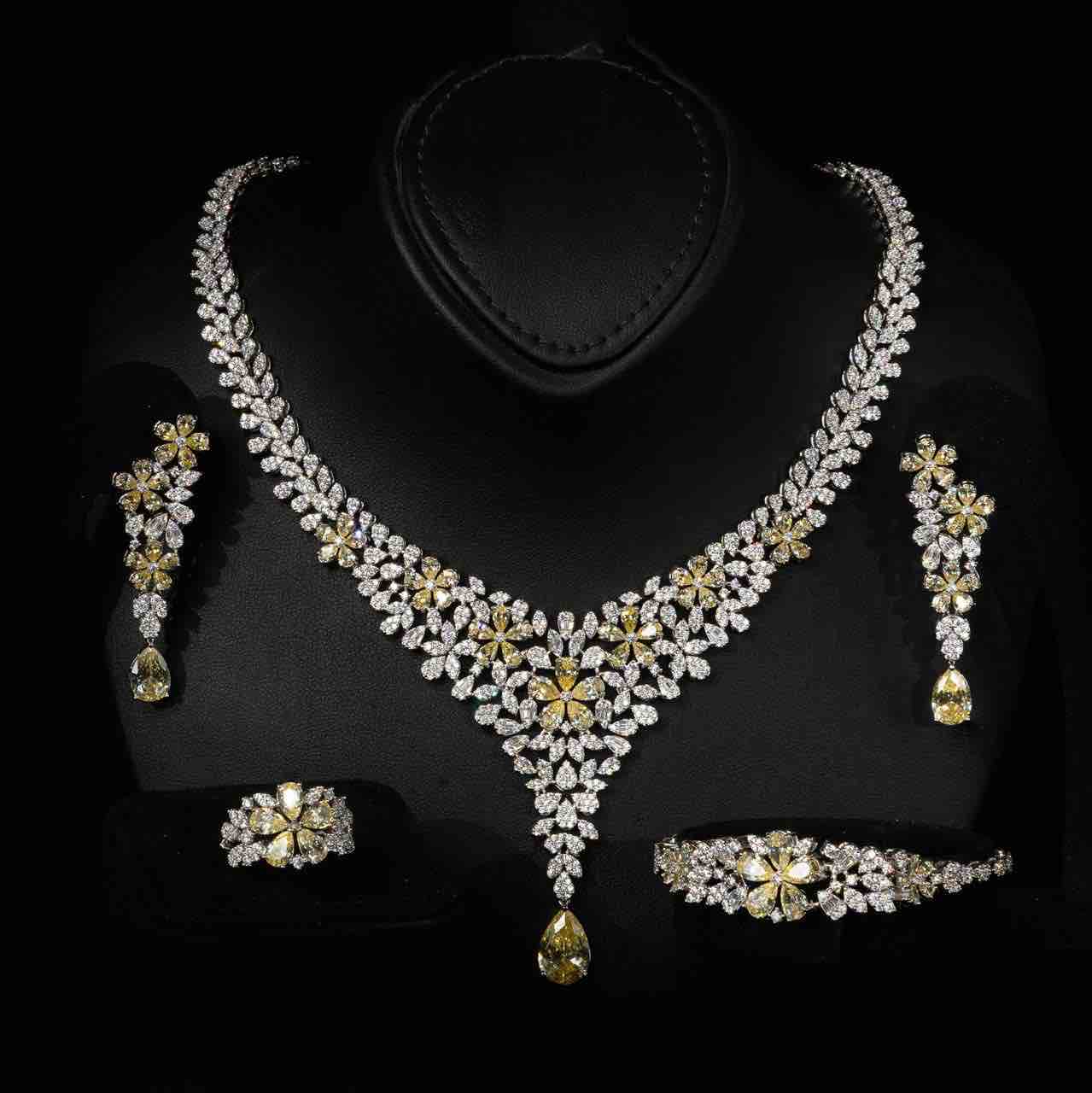 Omnia Karla Yellow Luxury Bridal Full Set in High Quality Rhodium Plated Zircon Stones - OMNIASTORES UAE
