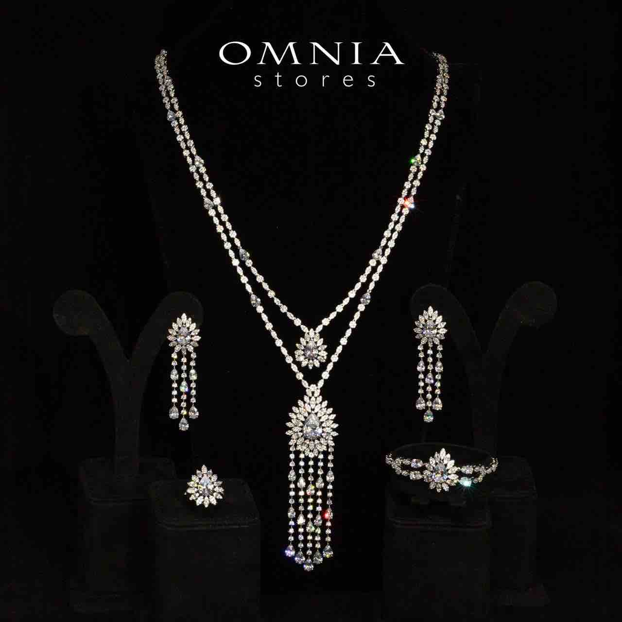 Omnia Alena Luxury White Bridal Long Chain Full Set in High Quality Zircon Stone Rhodium Plated
