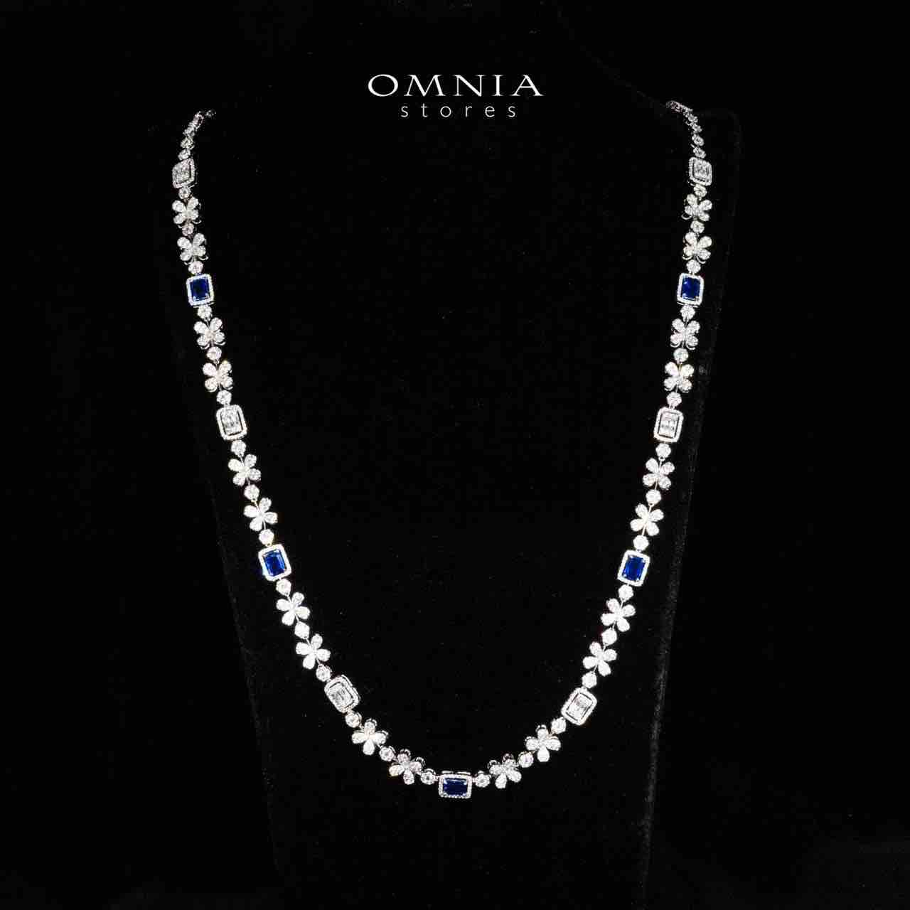 Omnia Reyna Blue Luxury Bridal Long Chain Full Set in High Quality Zircon Stone Rhodium Plated - OMNIASTORES UAE