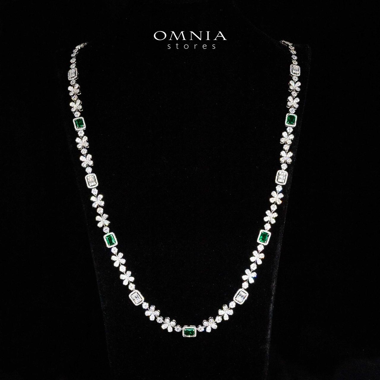Omnia Reyna Green Luxury Bridal Long Chain Full Set in High Quality Zircon Stone Rhodium Plated - OMNIASTORES UAE