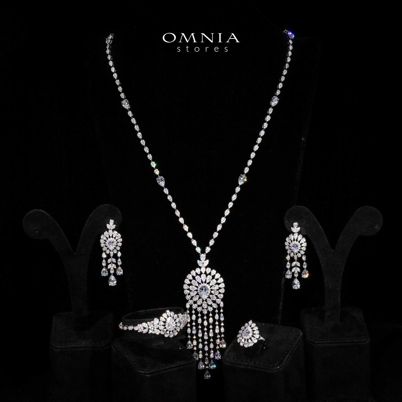 Omnia Lisa White Luxury Bridal Long Chain Full Set in High Quality Zircon Stone Rhodium Plated
