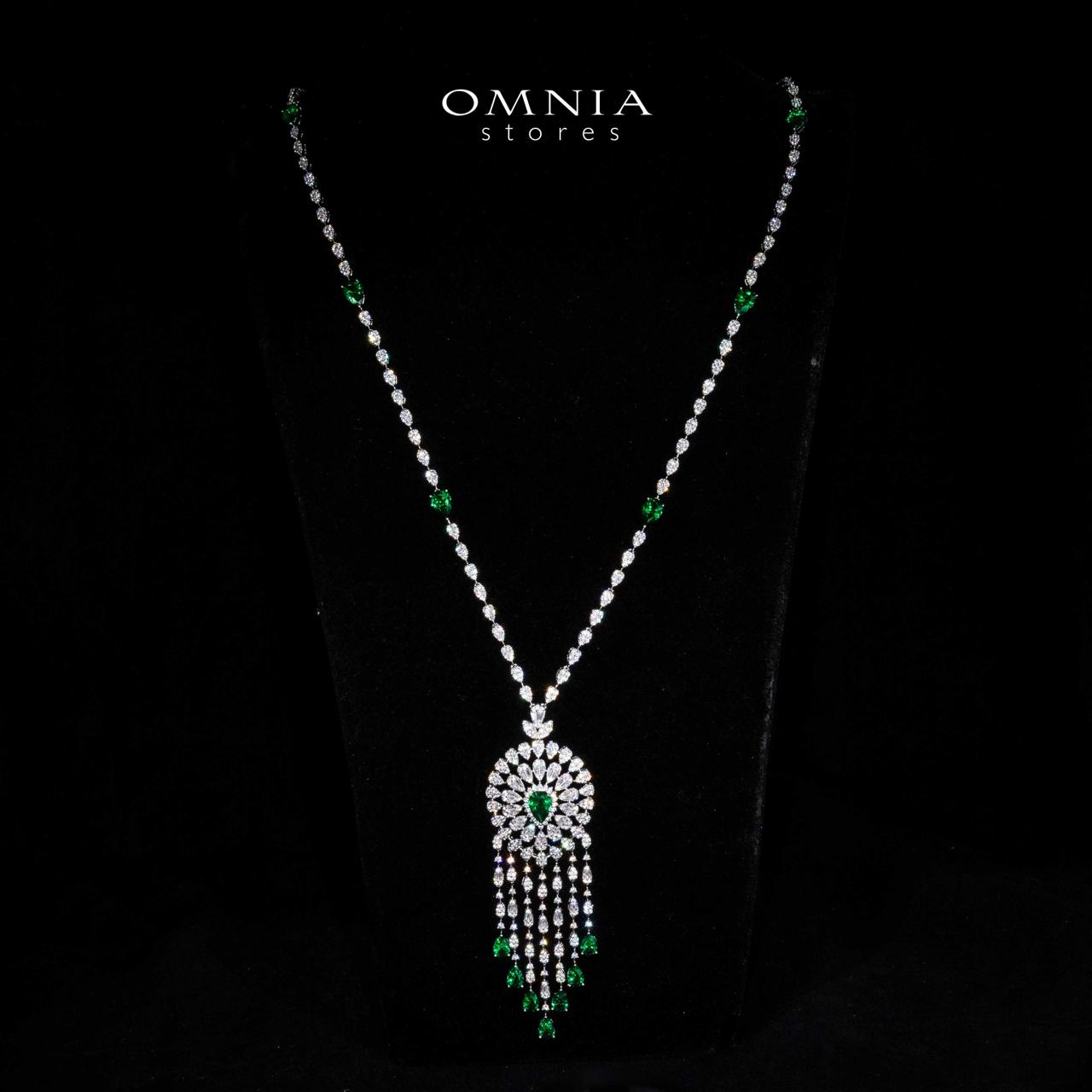Omnia Lisa Green Luxury Bridal Long Chain Full Set in High Quality Zircon Stone Rhodium Plated - OMNIASTORES UAE