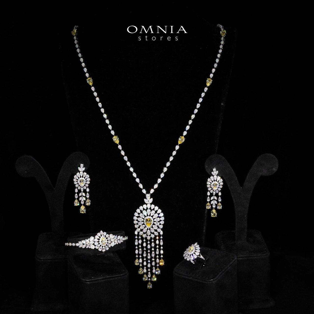Omnia Lisa Yellow Luxury Bridal Long Chain Full Set in High Quality Zircon Stone Rhodium Plated