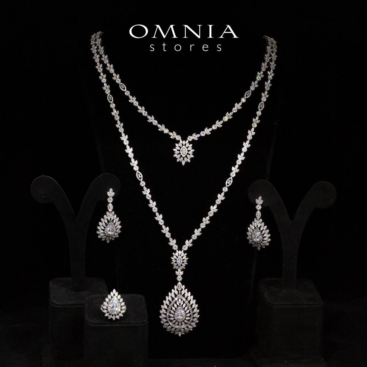 Omnia Keyla White Luxury Bridal Long Chain Full Set in High Quality Zircon Stone Rhodium Plated