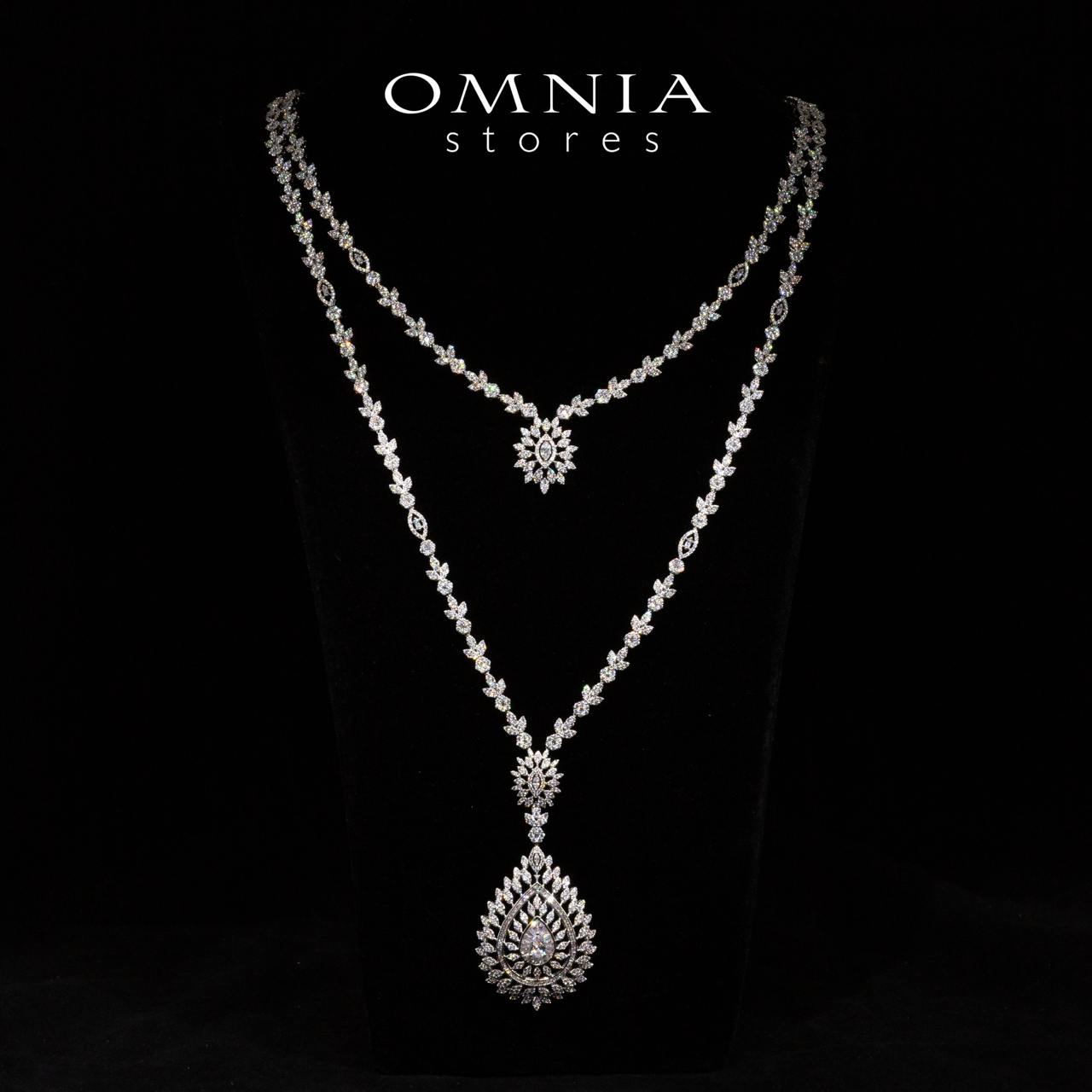 Omnia Keyla White Luxury Bridal Long Chain Full Set in High Quality Zircon Stone Rhodium Plated - OMNIASTORES UAE