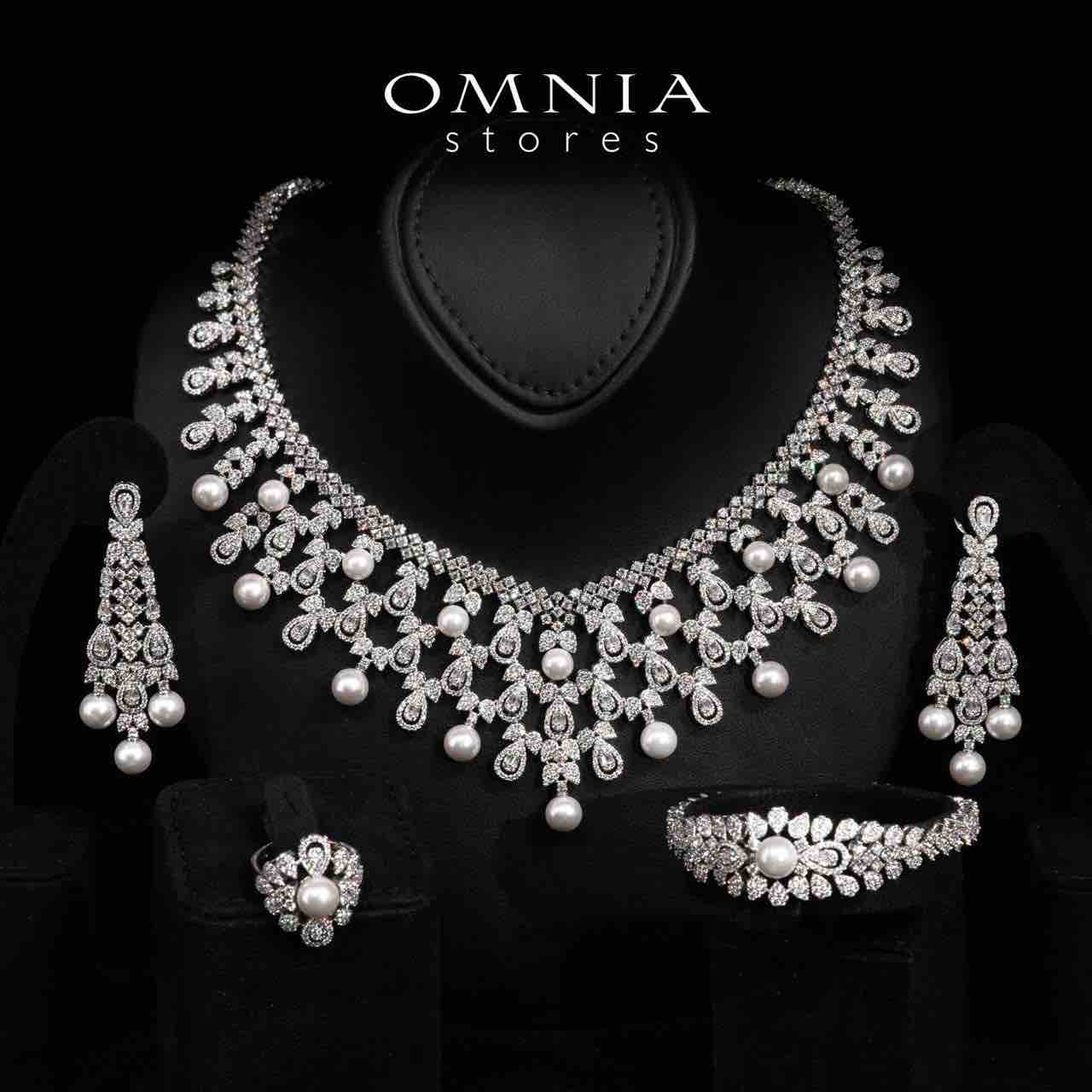 Omnia Giana White Pearl Luxury Bridal Full Set in High Quality Rhodium Plated Zircon Stones - OMNIASTORES UAE