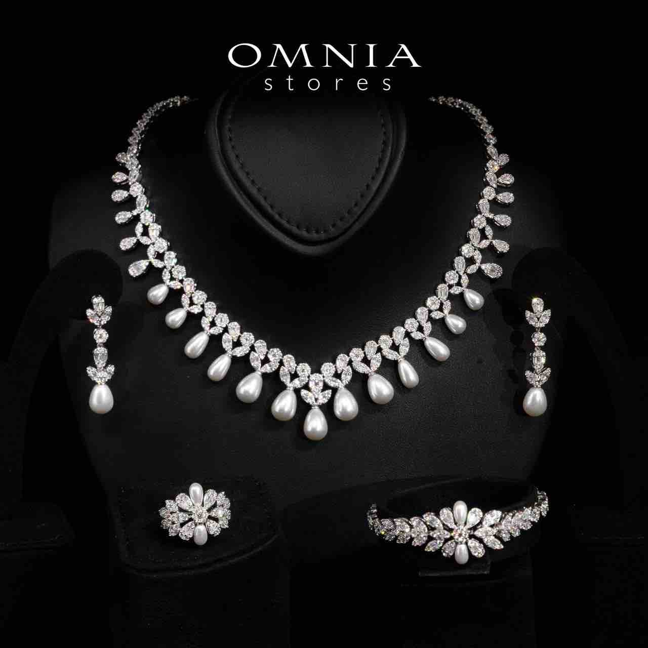 Omnia Luisa White Pearl Luxury Bridal Full Set in High Quality Rhodium Plated Zircon Stones د.إ - OMNIASTORES UAE