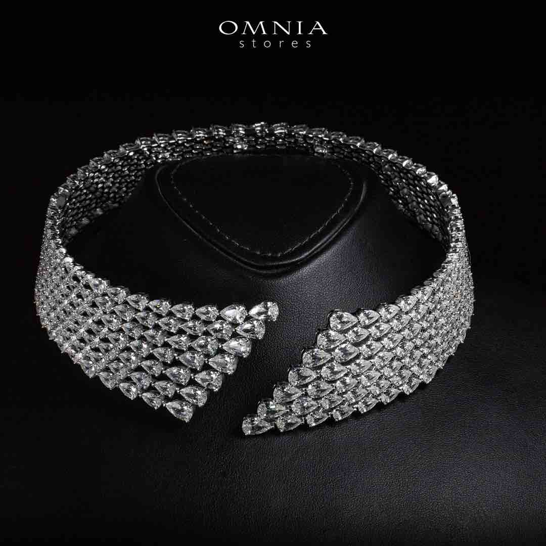 Omnia Nylah White Choker Necklace With High Quality Simulated Diamonds In 925 Silver - OMNIASTORES UAE
