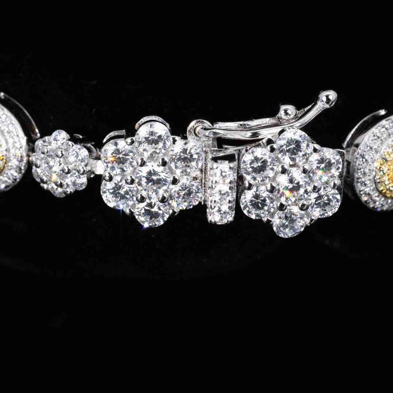 Omnia Taliha White and Yellow Bracelet With High Quality Simulated Diamonds In 925 Silver