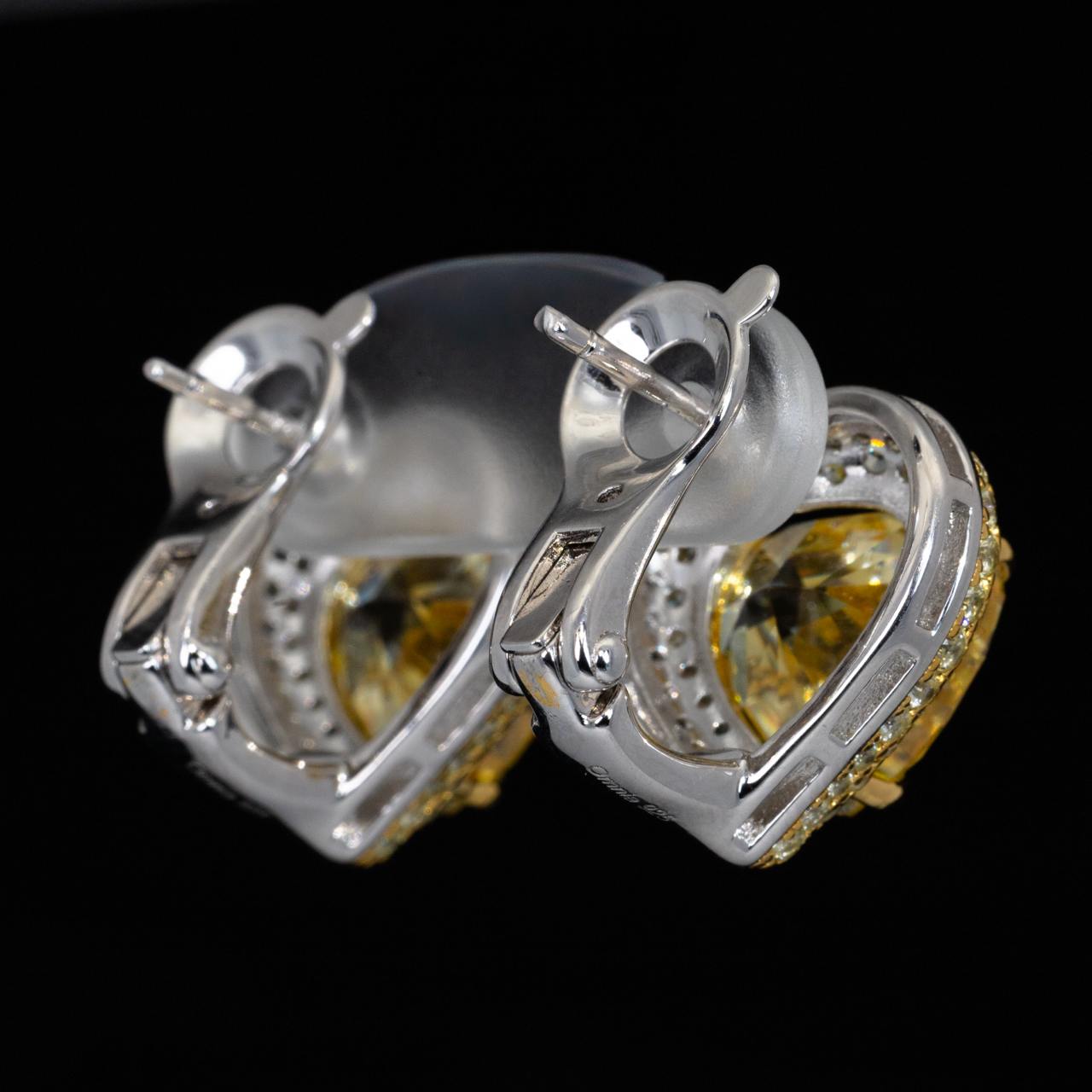 Omnia Ziyah Yellow Heart Clip Earrings With High Quality Simulated Diamonds In 925 Silver