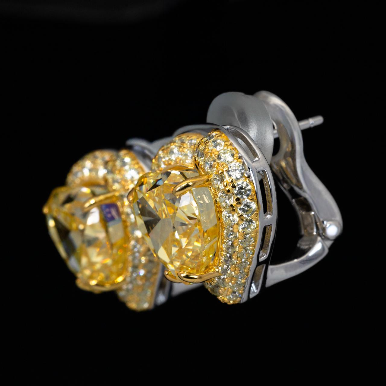 Omnia Ziyah Yellow Heart Clip Earrings With High Quality Simulated Diamonds In 925 Silver