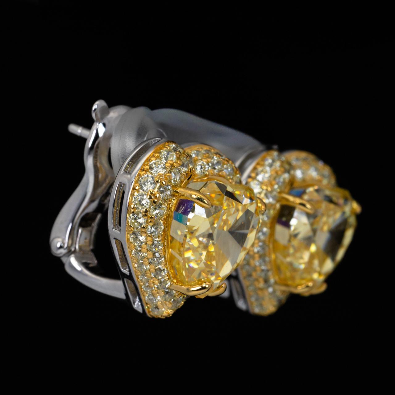 Omnia Ziyah Yellow Heart Clip Earrings With High Quality Simulated Diamonds In 925 Silver