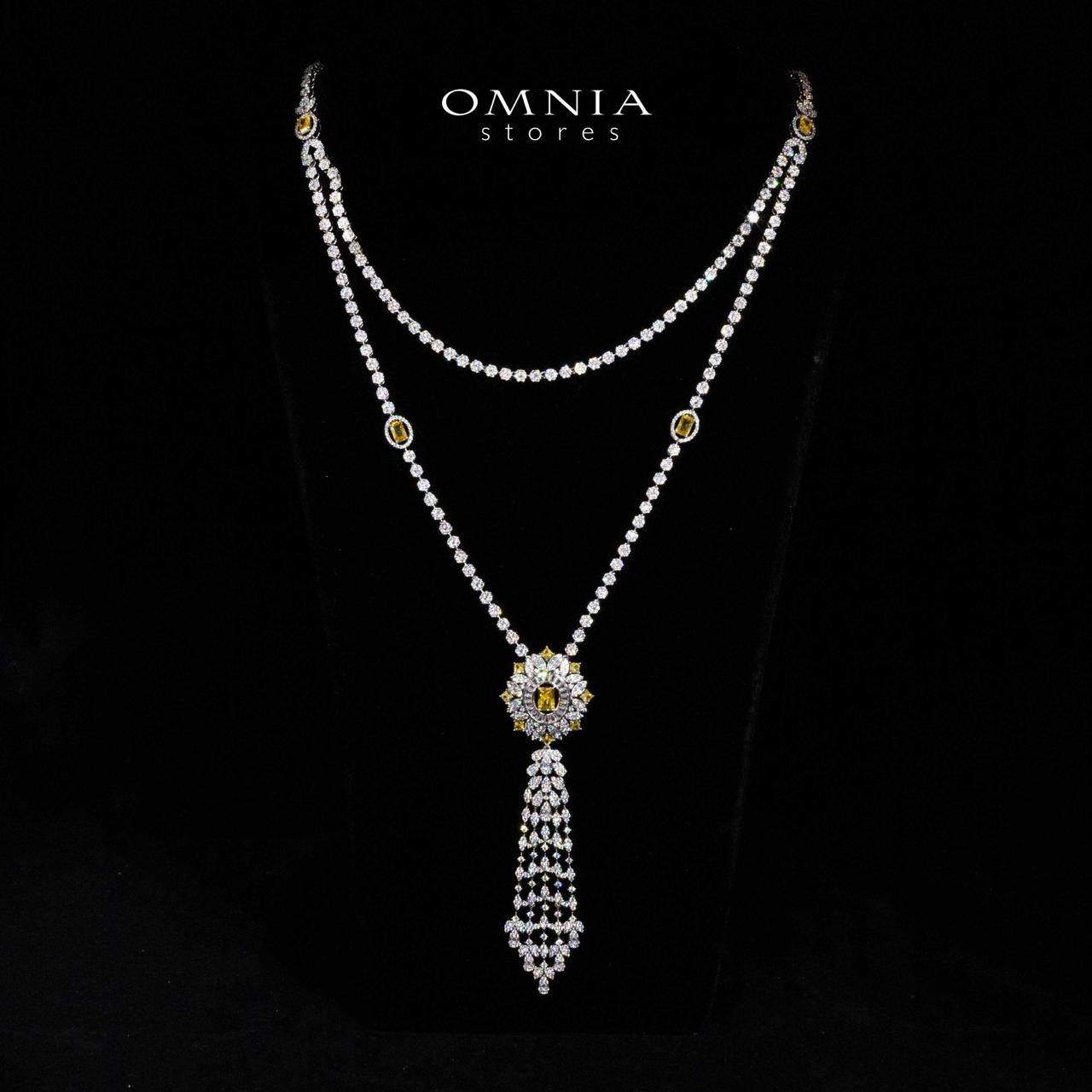 Omnia Ola Dark Yellow Bridal Long chain Set Accessories in High Quality Zircon Stone Rhodium Plated - OMNIASTORES UAE