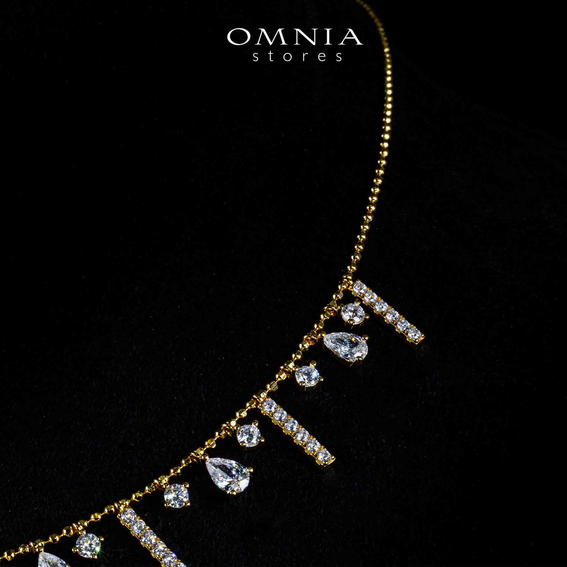 Omnia Karmen Golden Necklace With High Quality Simulated Diamonds In 925 Silver - OMNIASTORES UAE