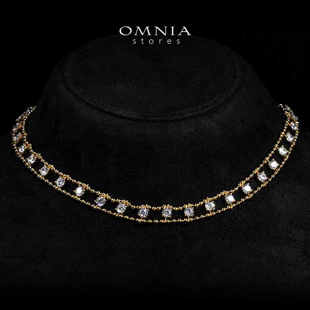 Omnia Aroos Gold Necklace With High Quality White Simulated Diamonds Stones in 925 Silver 40cm - OMNIASTORES UAE