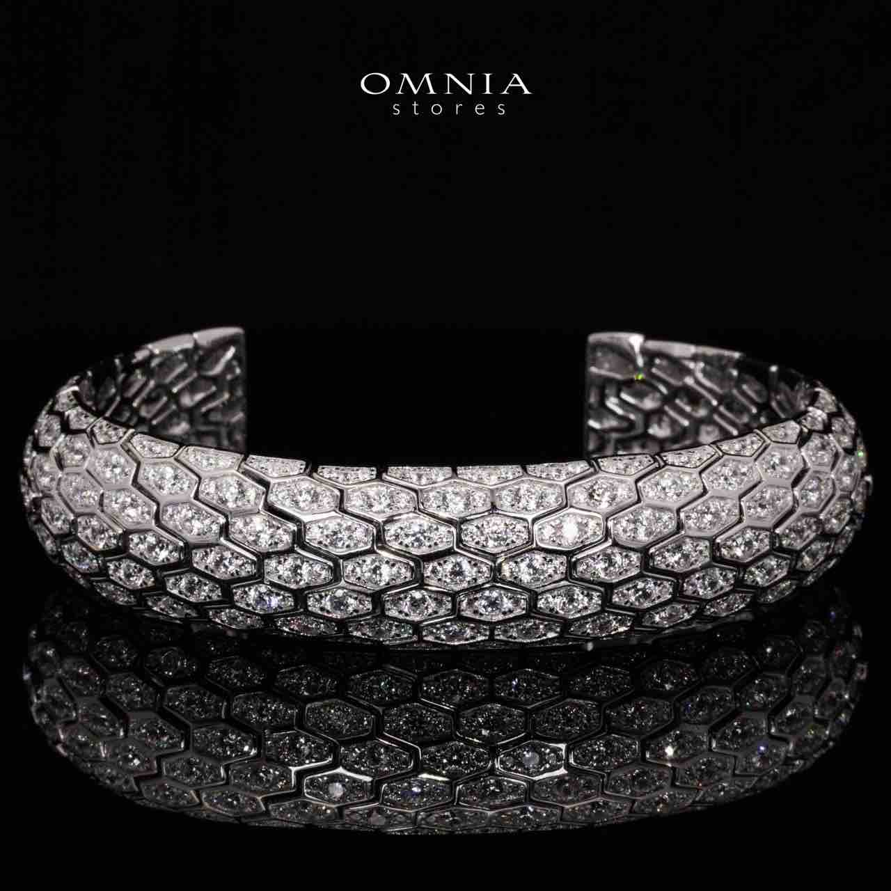 Omnia Iavana White Bangle With High Quality Simulated Diamonds In 925 Silver - OMNIASTORES UAE