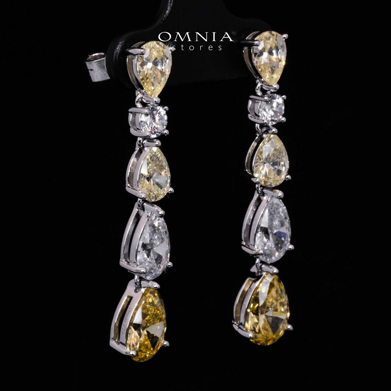 Hayaa Elegance Drop White and Yellow Earrings In 925 Silver High Quality Simulated Diamonds