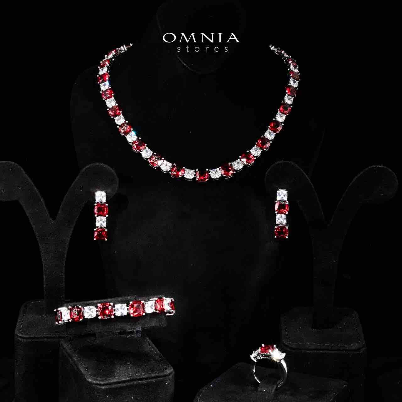 Omnia Alya Red and White Bridal Full Set in High Quality Simulated Diamonds Rhodium Plated