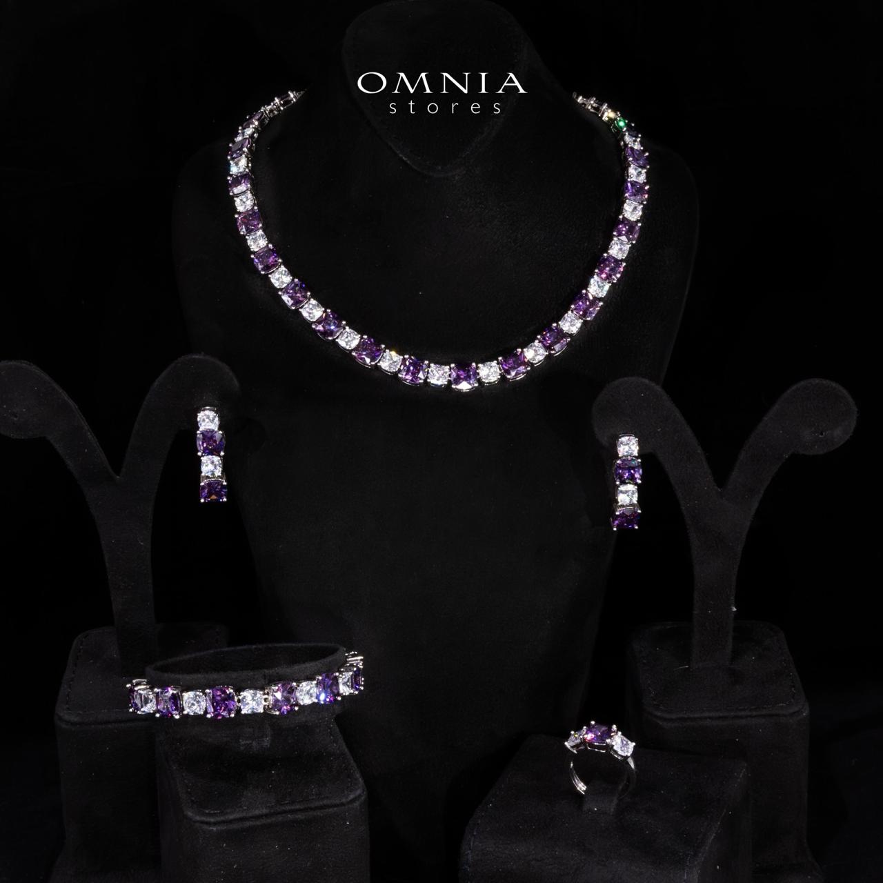 Omnia Alya Purple and White Bridal Full Set in High Quality Simulated Diamonds Rhodium Plated