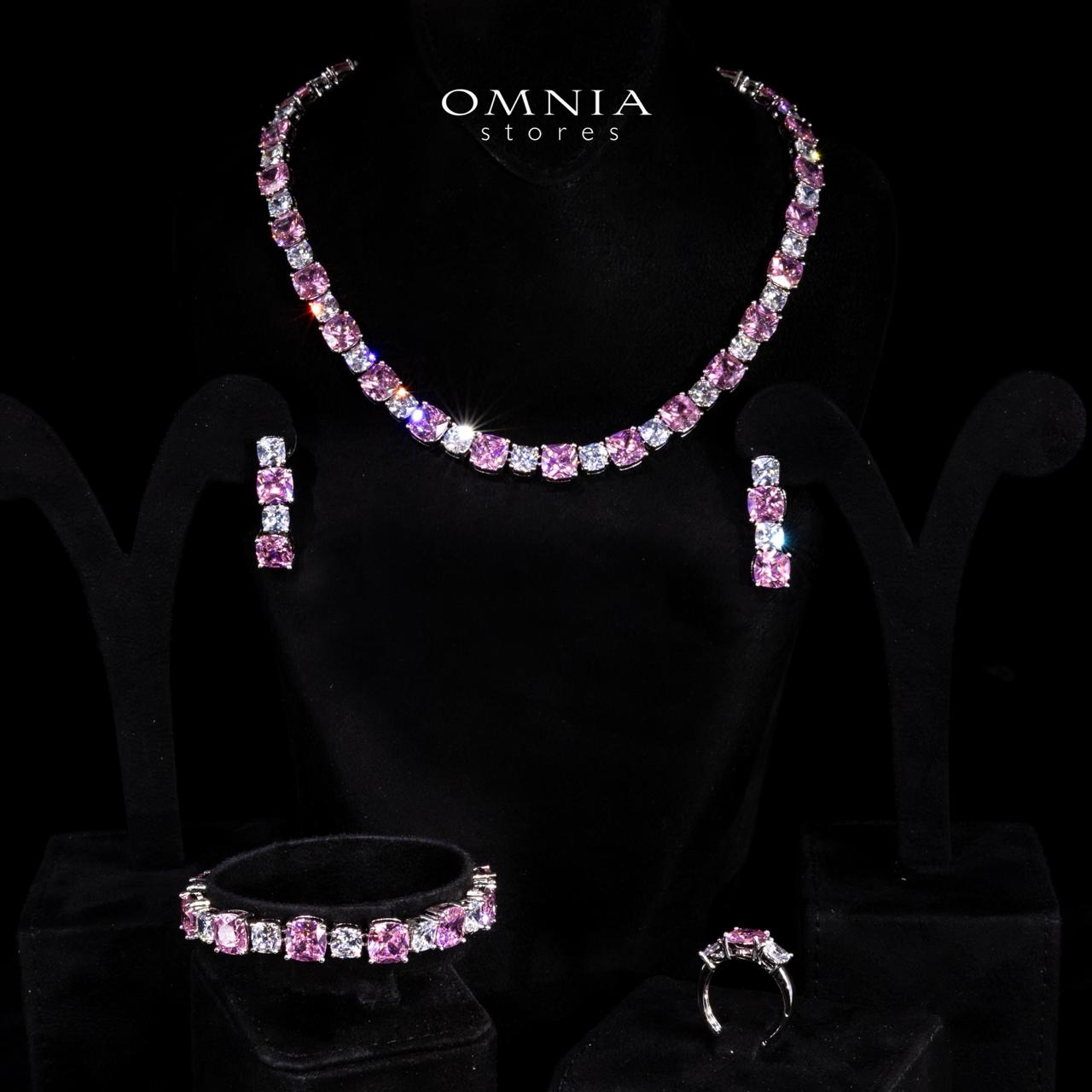 Omnia Alya Pink and White Bridal Full Set in High Quality Simulated Diamonds Rhodium Plated
