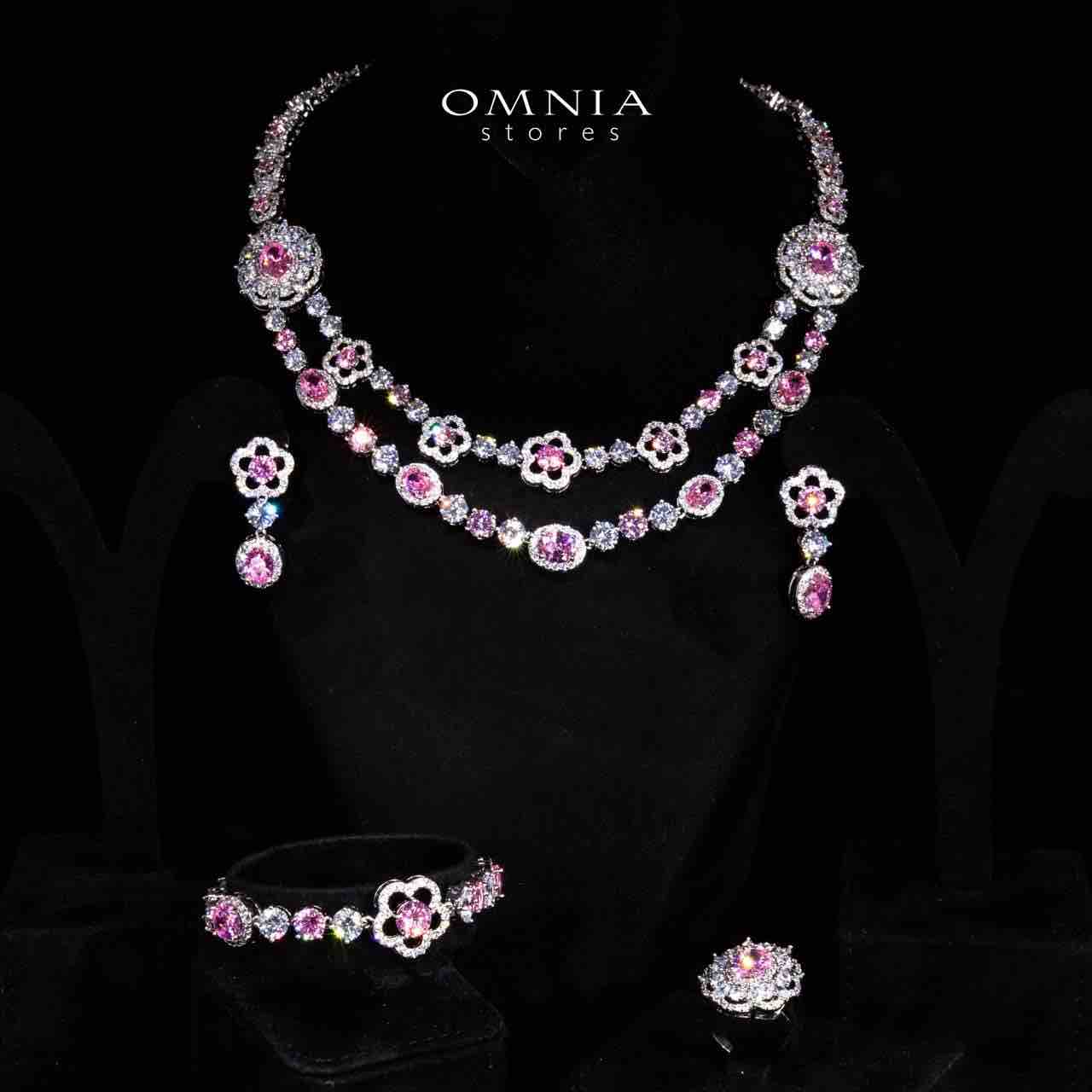 Omnia Esra Pink Luxury Bridal Full Set in High Quality Zircon Stone Rhodium Plated - OMNIASTORES UAE