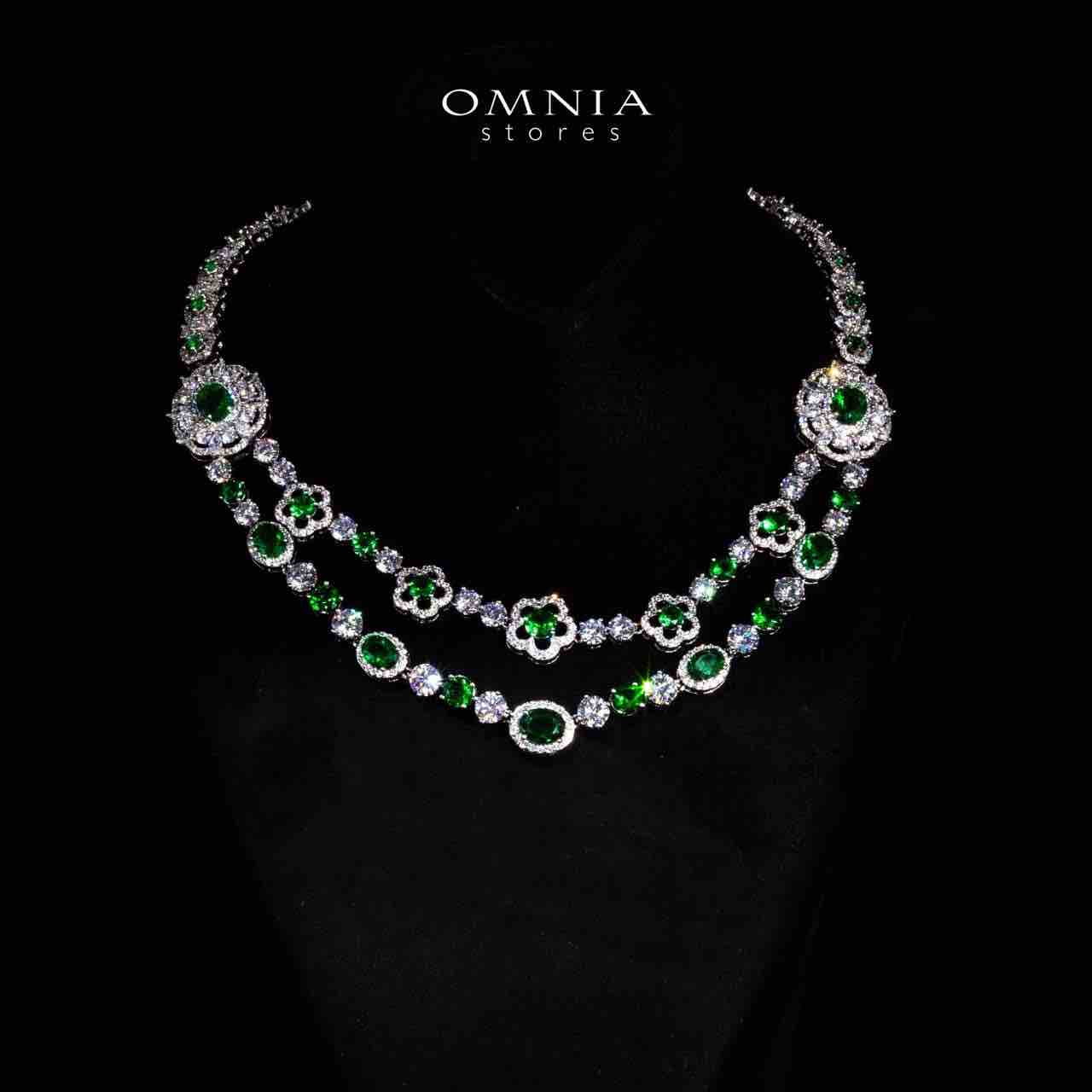 Omnia Esra Green Luxury Bridal Full Set in High Quality Zircon Stone Rhodium Plated