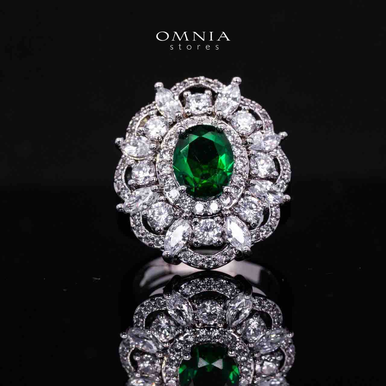 Omnia Esra Green Luxury Bridal Full Set in High Quality Zircon Stone Rhodium Plated