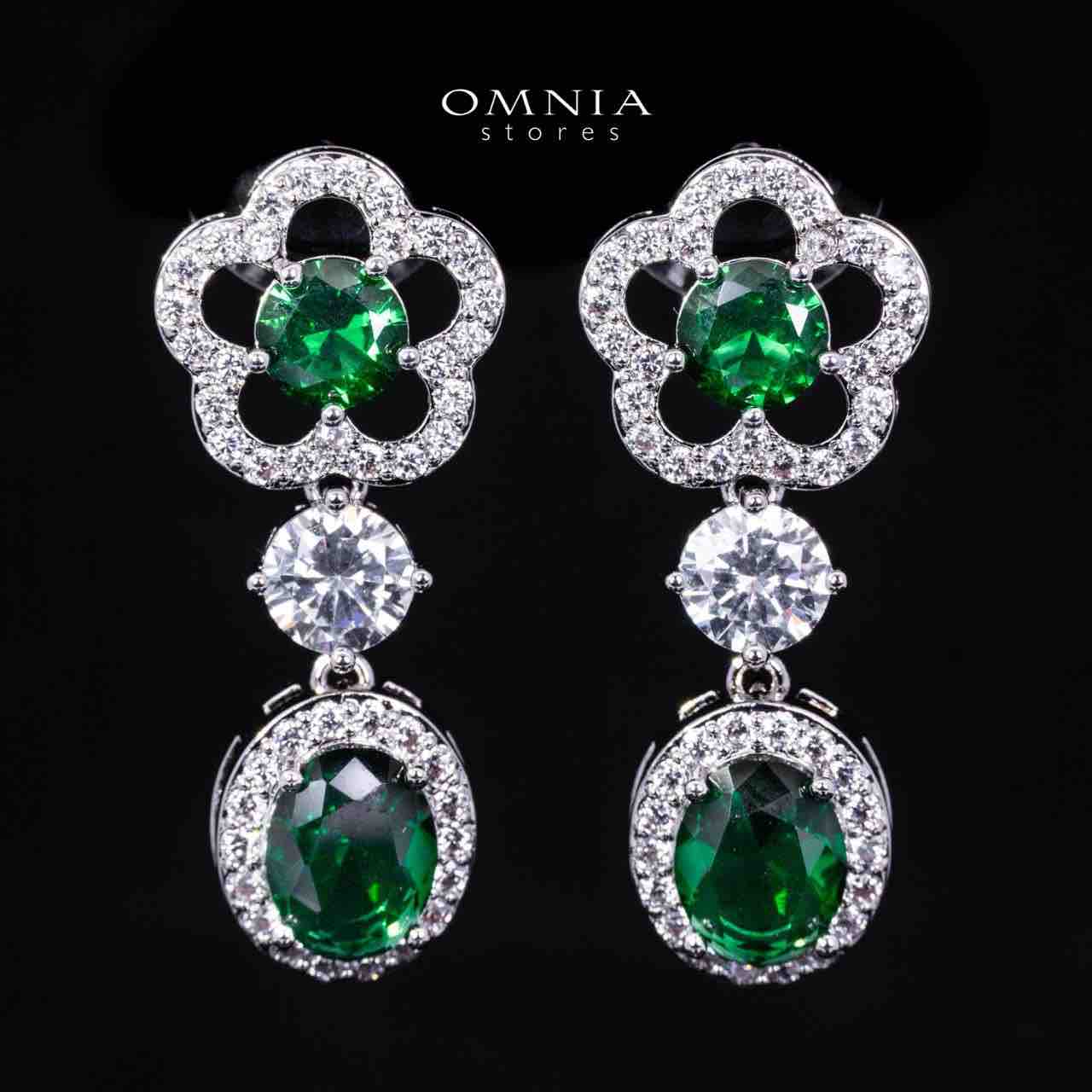 Omnia Esra Green Luxury Bridal Full Set in High Quality Zircon Stone Rhodium Plated