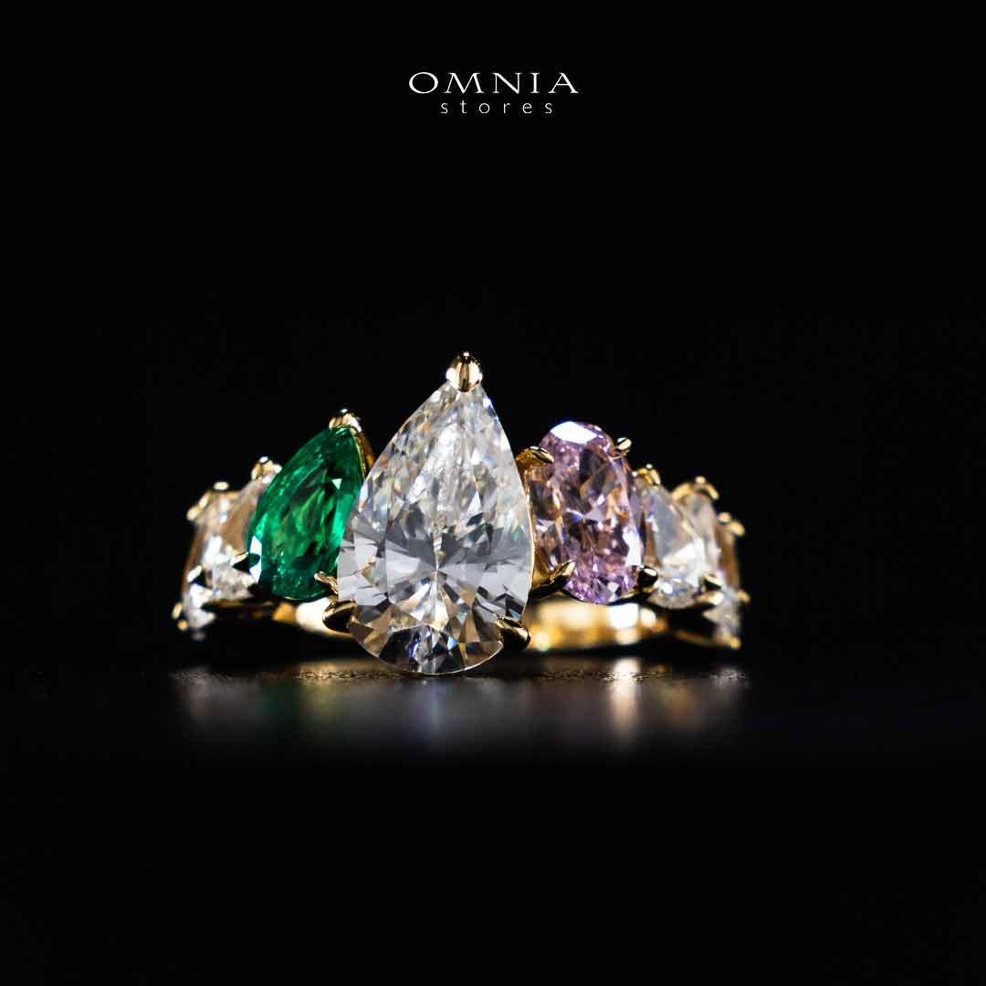 Omnia Aqila Multi Color Gold Ring In 925 Silver High Quality Certified Lab Crafted Pear Stones 9.5crt