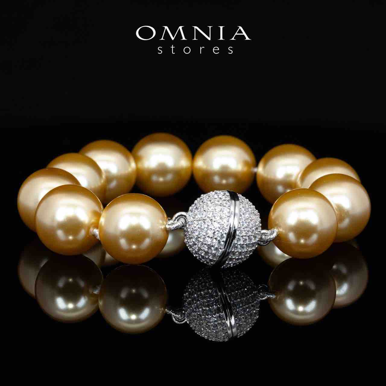 Omnia Sahana White and Golden Pearl BRacelet With High Quality Lab Crafted Stones In 925 Silver