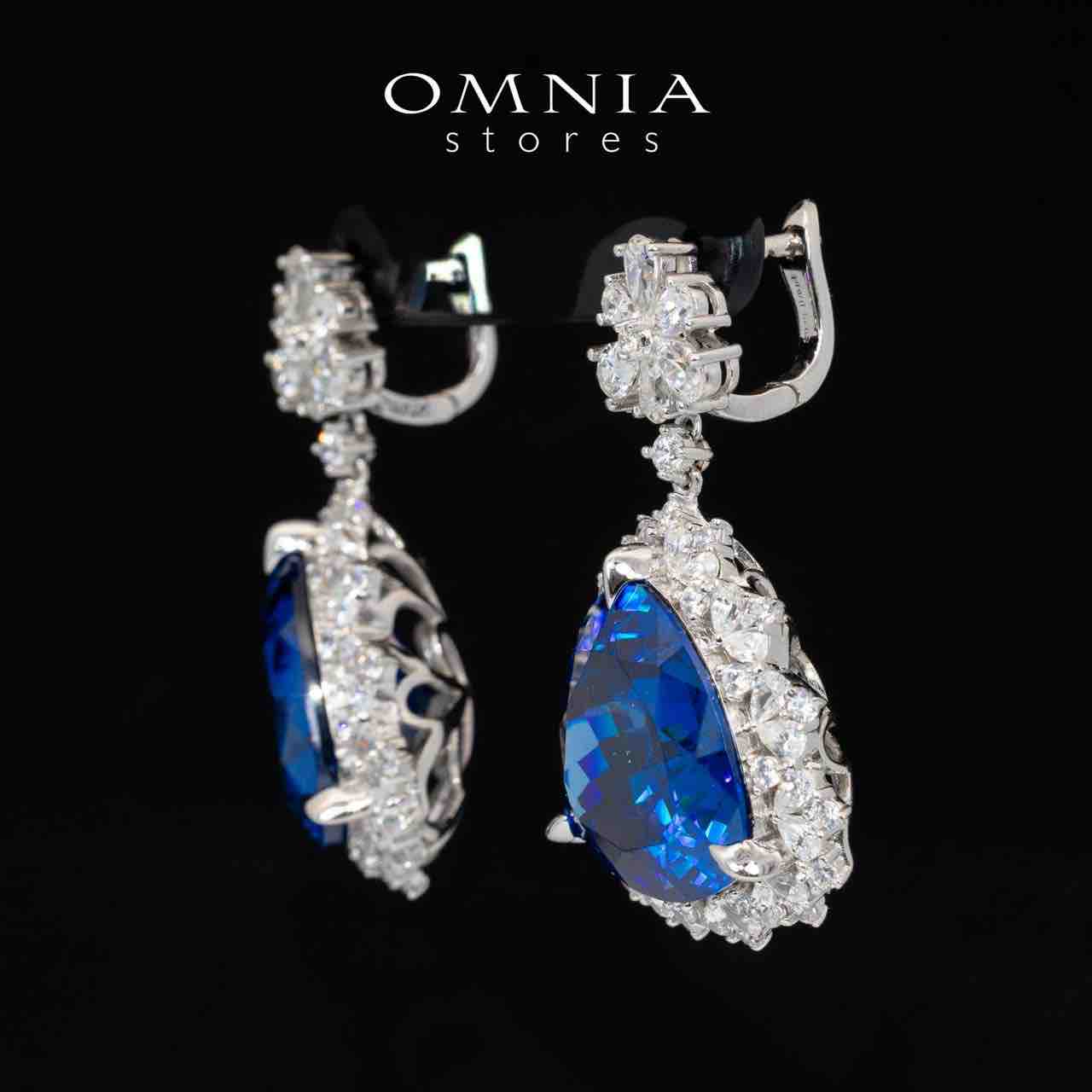 Omnia Roua White and Blue Drop Earrings With High Quality Certified Lab Crafted Stones In 925 Silver 7.0ct