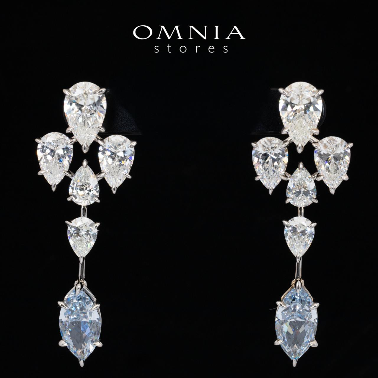 Omnia Elly White and Sky Blue Drop Earrings With High Quality Certified Lab Crafted Stones In 925 Silver 32ct