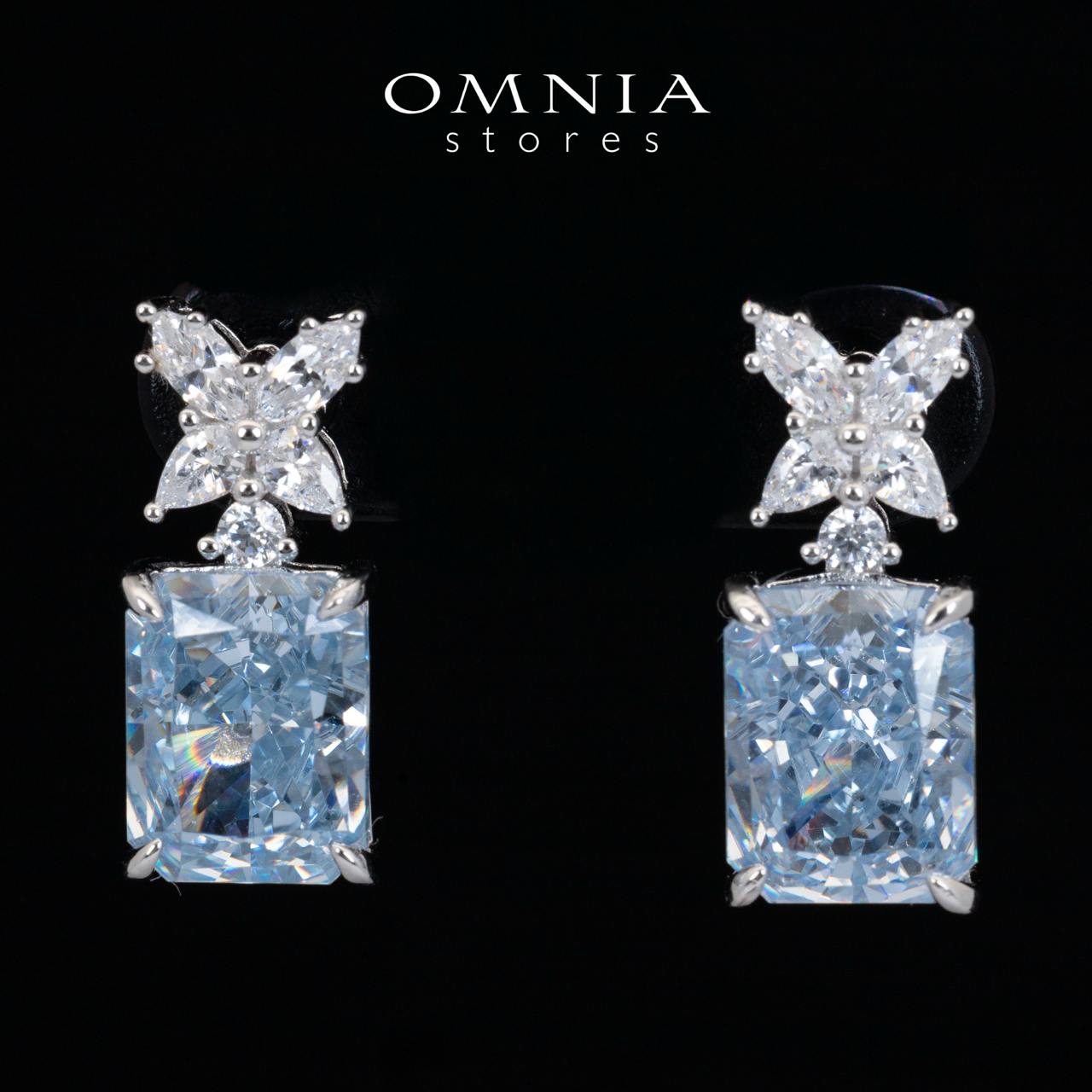 Omnia Elana White and Blue Floral Earrings With High Quality Certified Lab Crafted Stones In 925 Silver 3ct