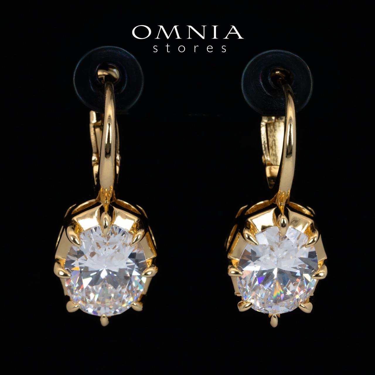 Omnia Aadya White and Gold Drop Earrings With High Quality Certified Lab Crafted Stones In 925 Silver 3ct