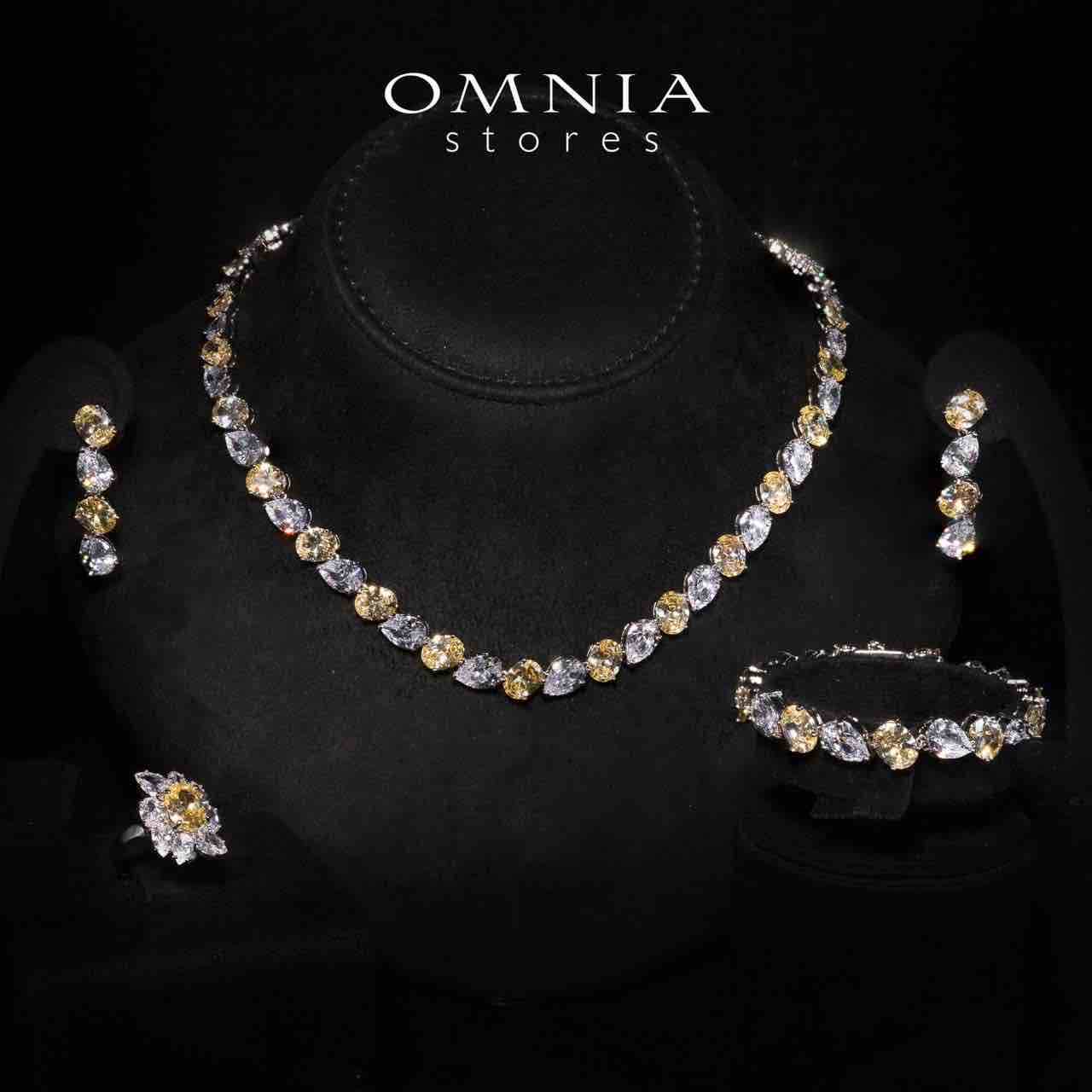 Omnia Lamia White And Yellow Bridal Full Set with High-Quality Simulated Diamonds Rhodium Plated - OMNIASTORES UAE