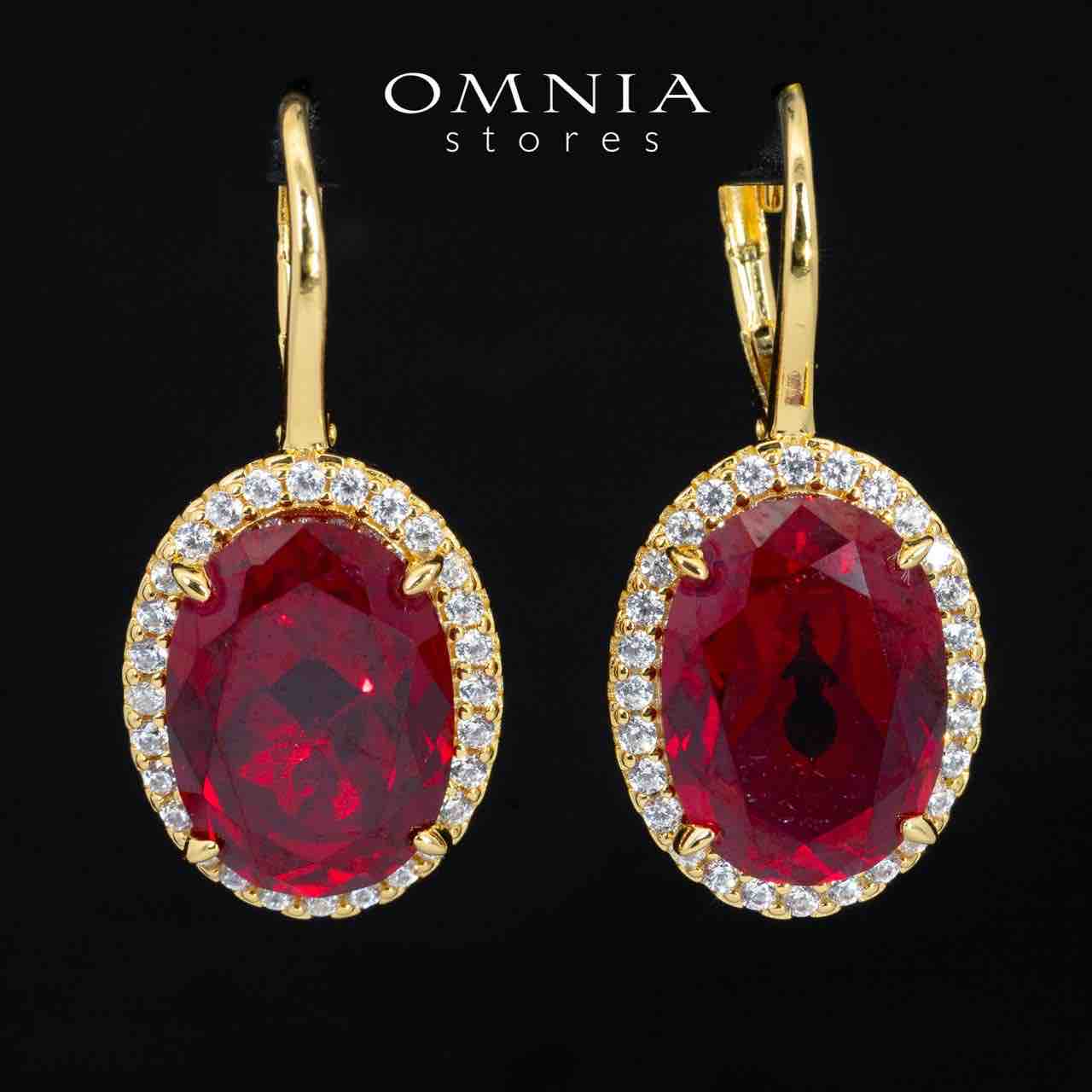 Omnia Navya Gold and Red Drop Earrings With High Quality Certified Lab Crafted In 925 Silver 8ct