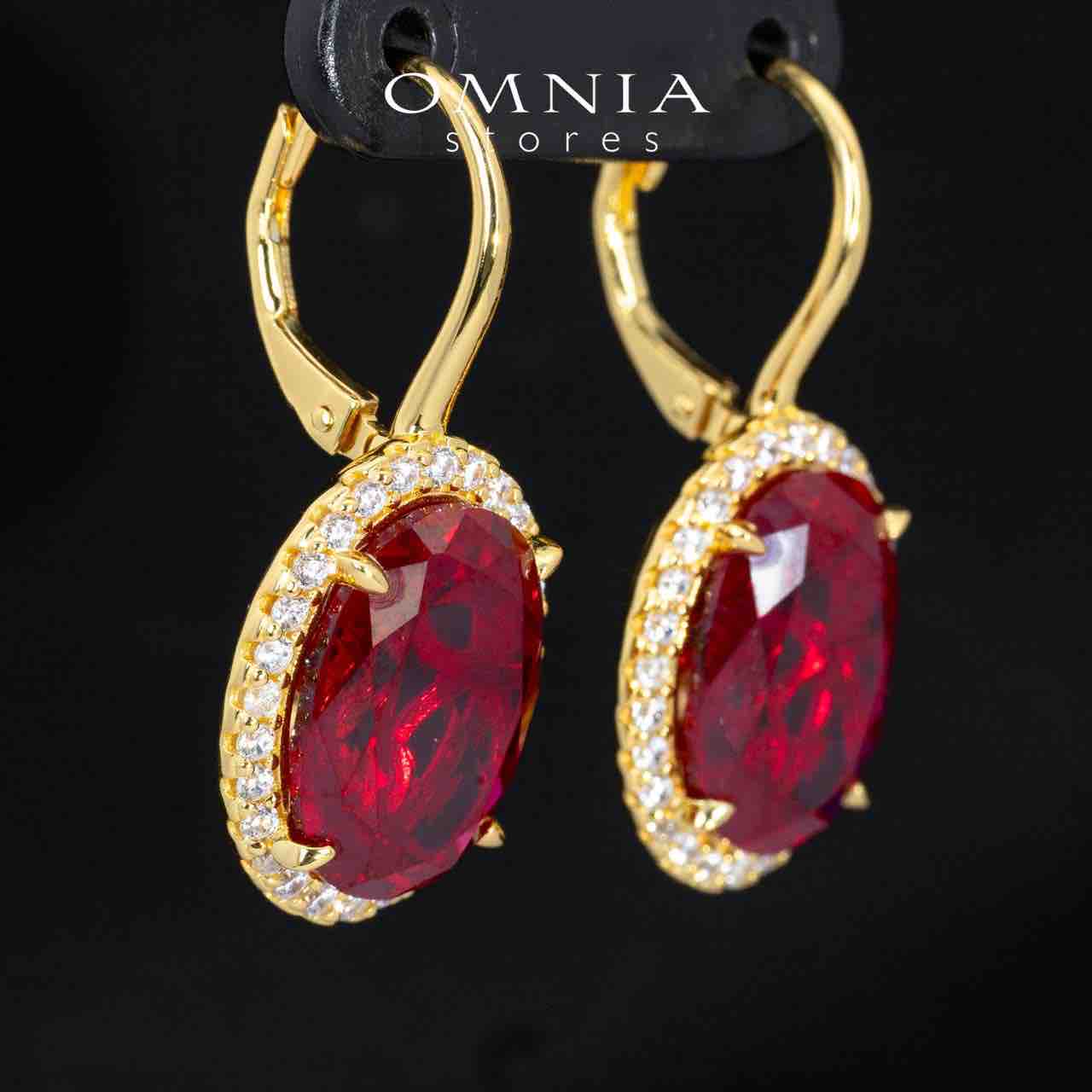 Omnia Navya Gold and Red Drop Earrings With High Quality Certified Lab Crafted In 925 Silver 8ct