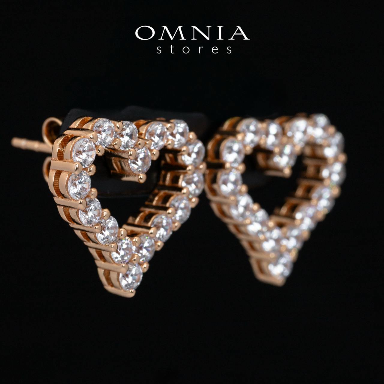Omnia Afiya Rose Gold Heart Earrings With High Quality Certified Lab Crafted Stones In 925 Silver