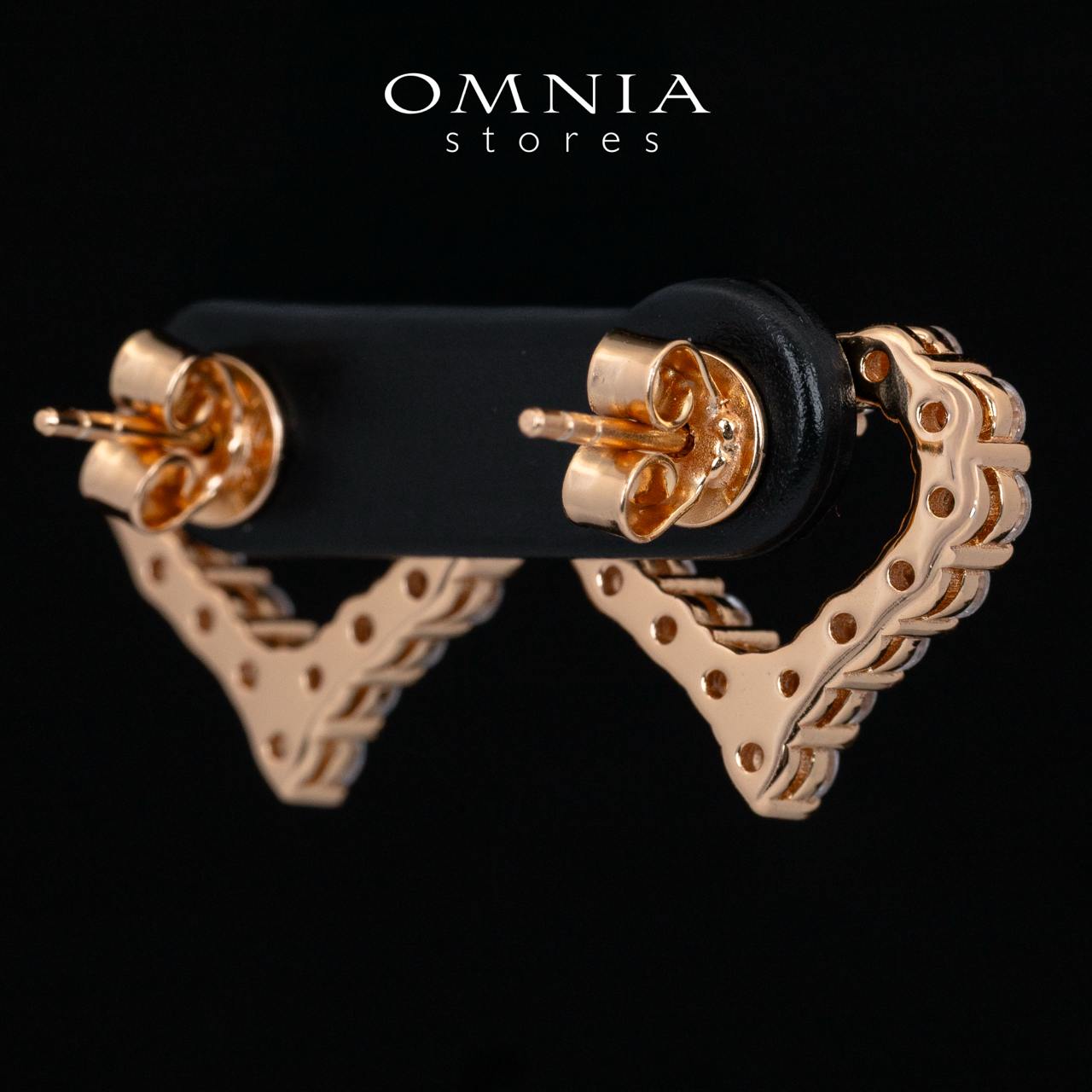 Omnia Afiya Rose Gold Heart Earrings With High Quality Certified Lab Crafted Stones In 925 Silver
