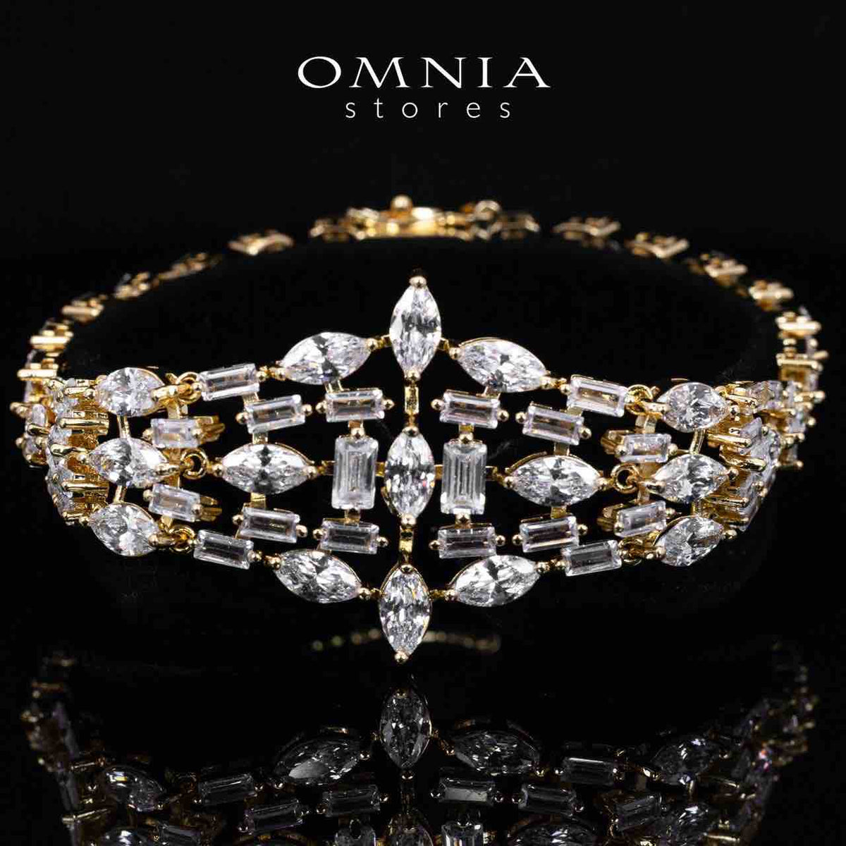 Omnia Soheila Gold Luxury Bridal Full Set with Emerald and Pear-Cut High-Quality Simulated Diamonds Rhodium Plated - OMNIASTORES UAE