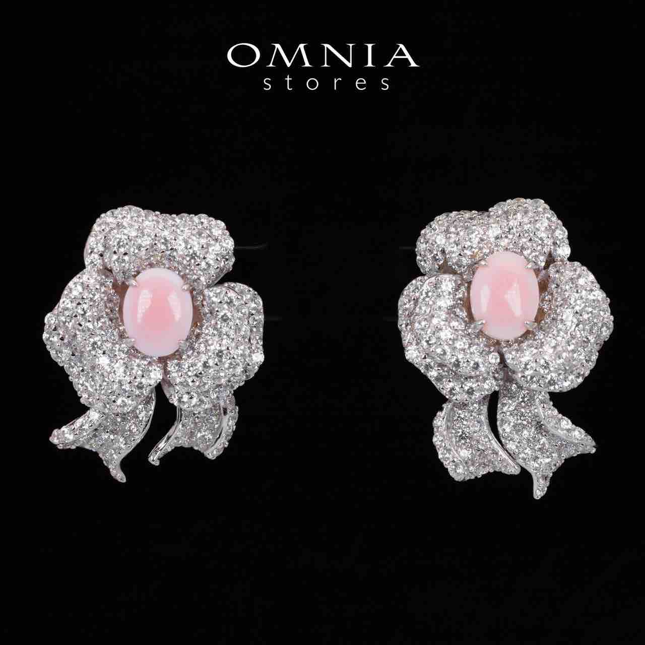 Omnia Malaika Pink Coral Floral Earrings With High Quality Simulated Diamonds in 925 Silver - OMNIASTORES UAE