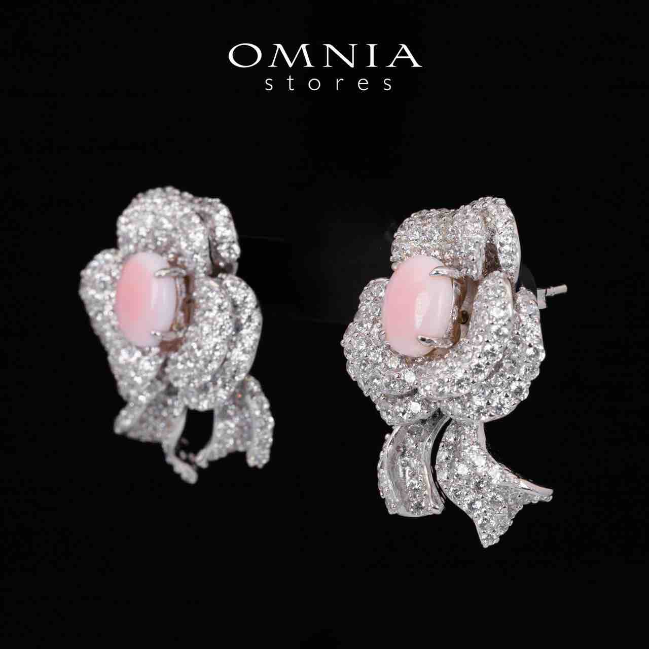 Omnia Malaika Pink Coral Floral Earrings With High Quality Simulated Diamonds in 925 Silver - OMNIASTORES UAE