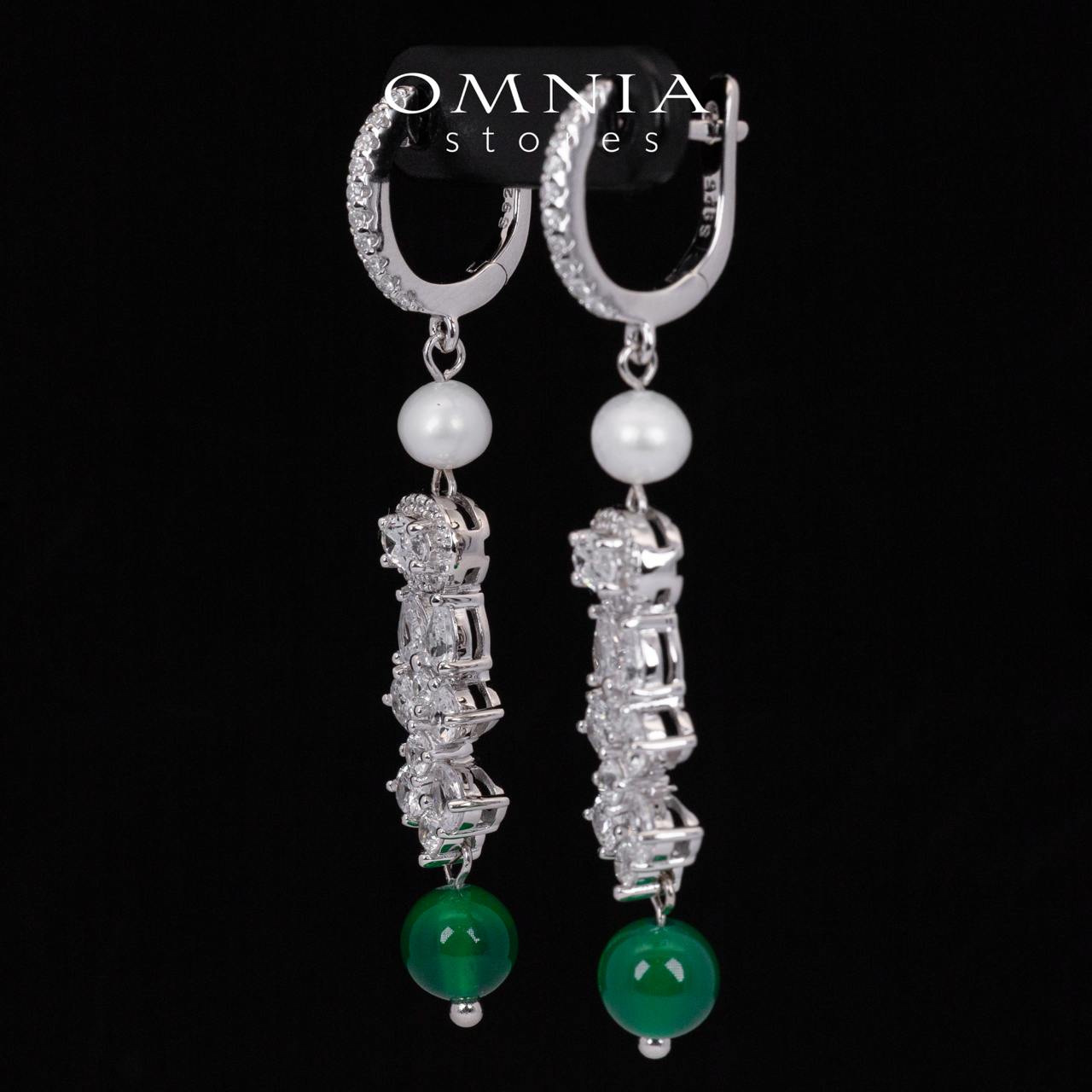 Omnia Shayna Green and White Real Preal Drop Earrings With High Quality Simulated Diamonds in 925 Silver - OMNIASTORES UAE