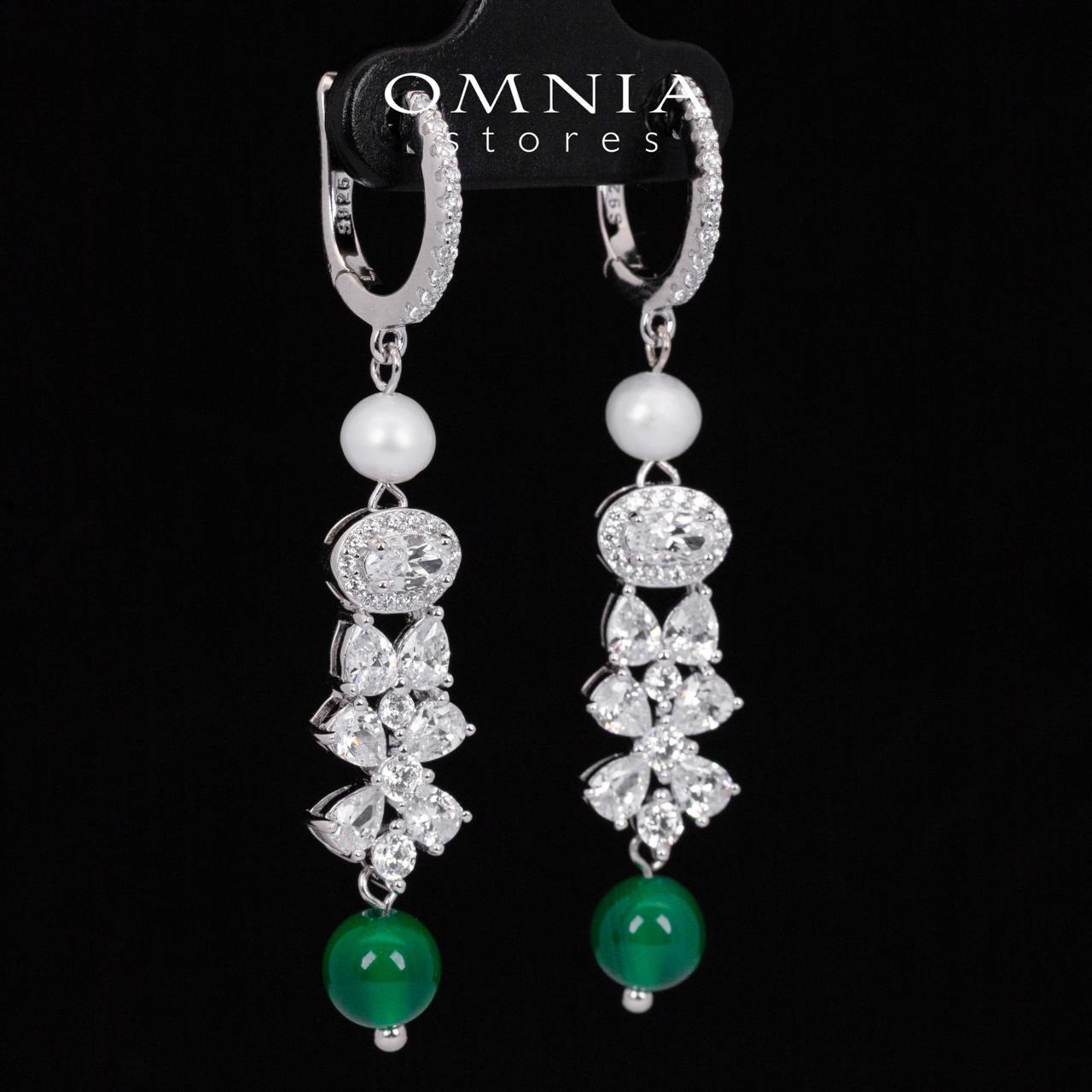 Omnia Shayna Green and White Real Preal Drop Earrings With High Quality Simulated Diamonds in 925 Silver - OMNIASTORES UAE