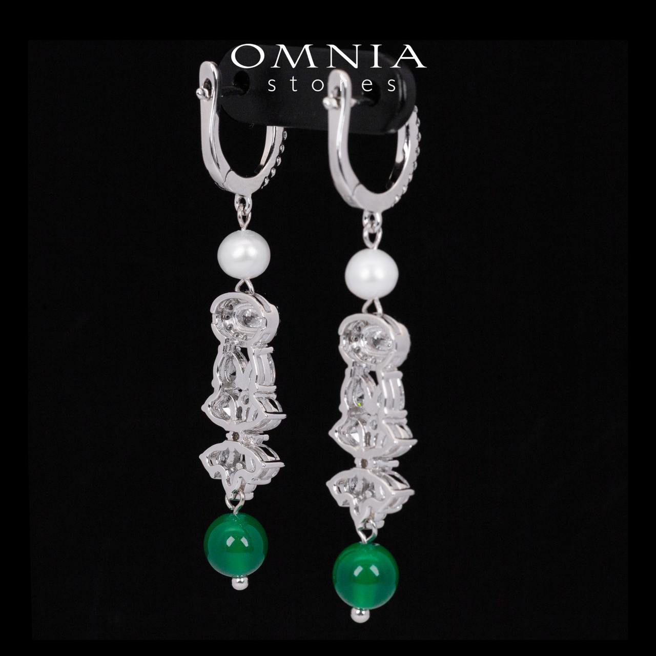 Omnia Shayna Green and White Real Preal Drop Earrings With High Quality Simulated Diamonds in 925 Silver - OMNIASTORES UAE