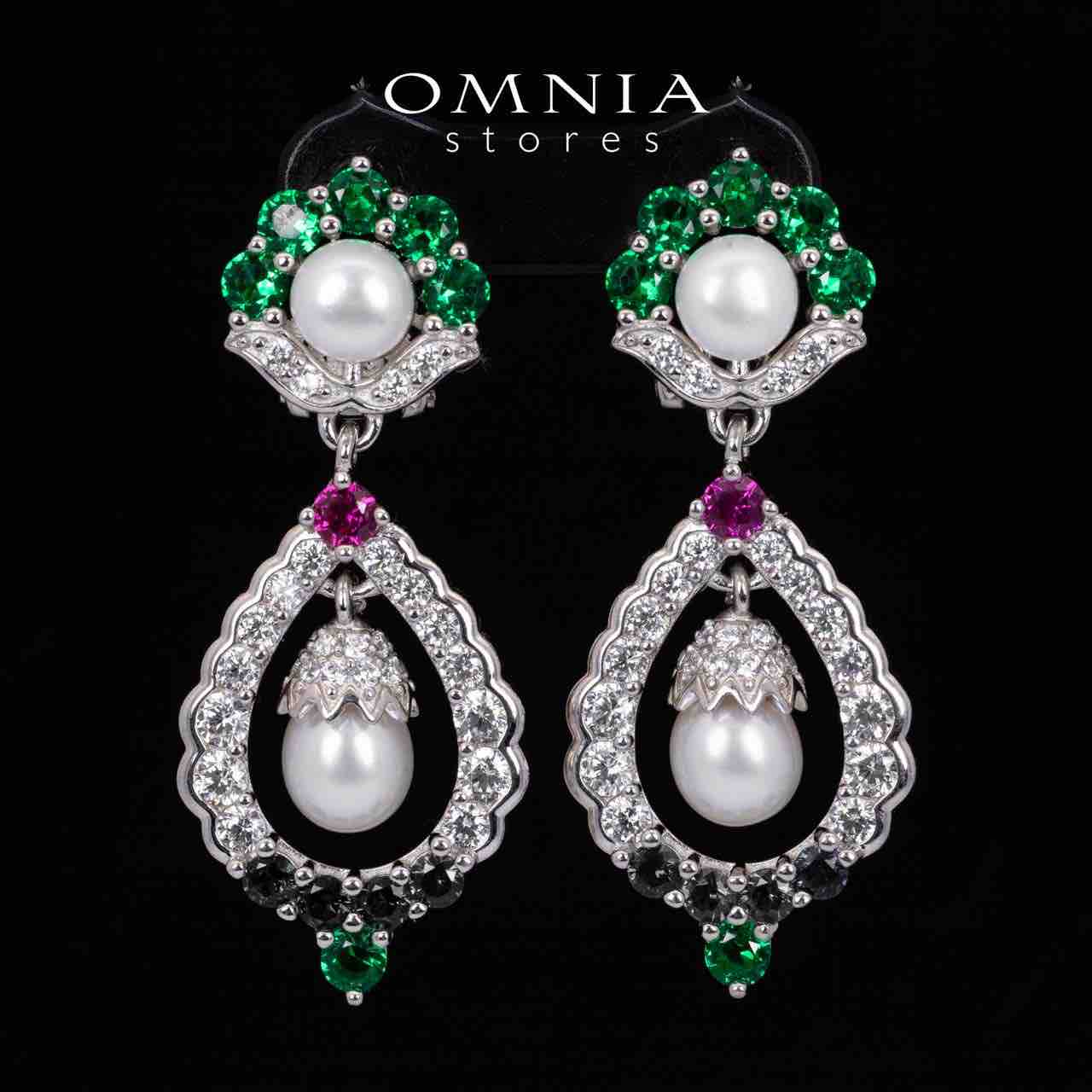 Omnia Taylee Multicolor Fresh Real Pearl Drop Earrings With High Quality Simulated Diamonds in 925 Silver - OMNIASTORES UAE