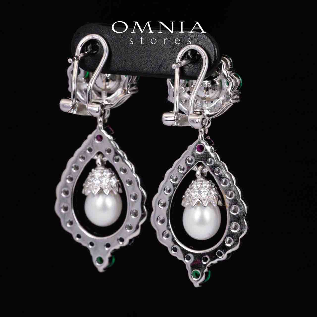 Omnia Taylee Multicolor Fresh Real Pearl Drop Earrings With High Quality Simulated Diamonds in 925 Silver - OMNIASTORES UAE