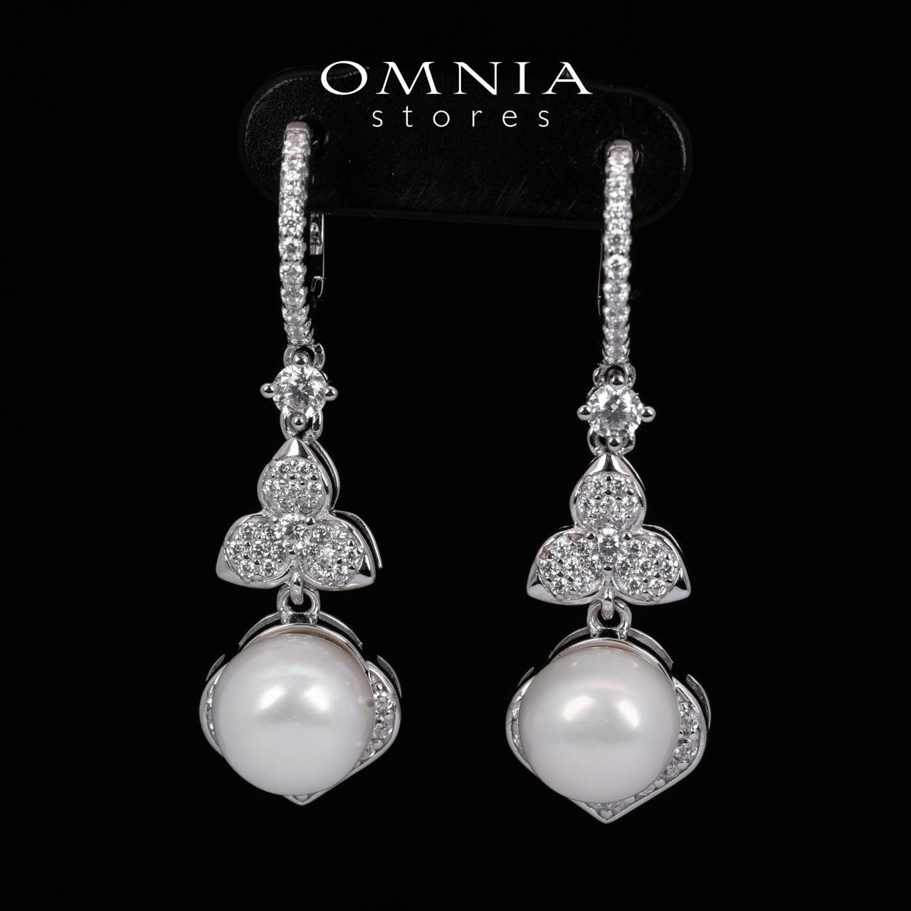 Omnia Ameena White Fresh Real Pearl Drop Earrings With High Quality Simulated Diamonds in 925 Silver - OMNIASTORES UAE