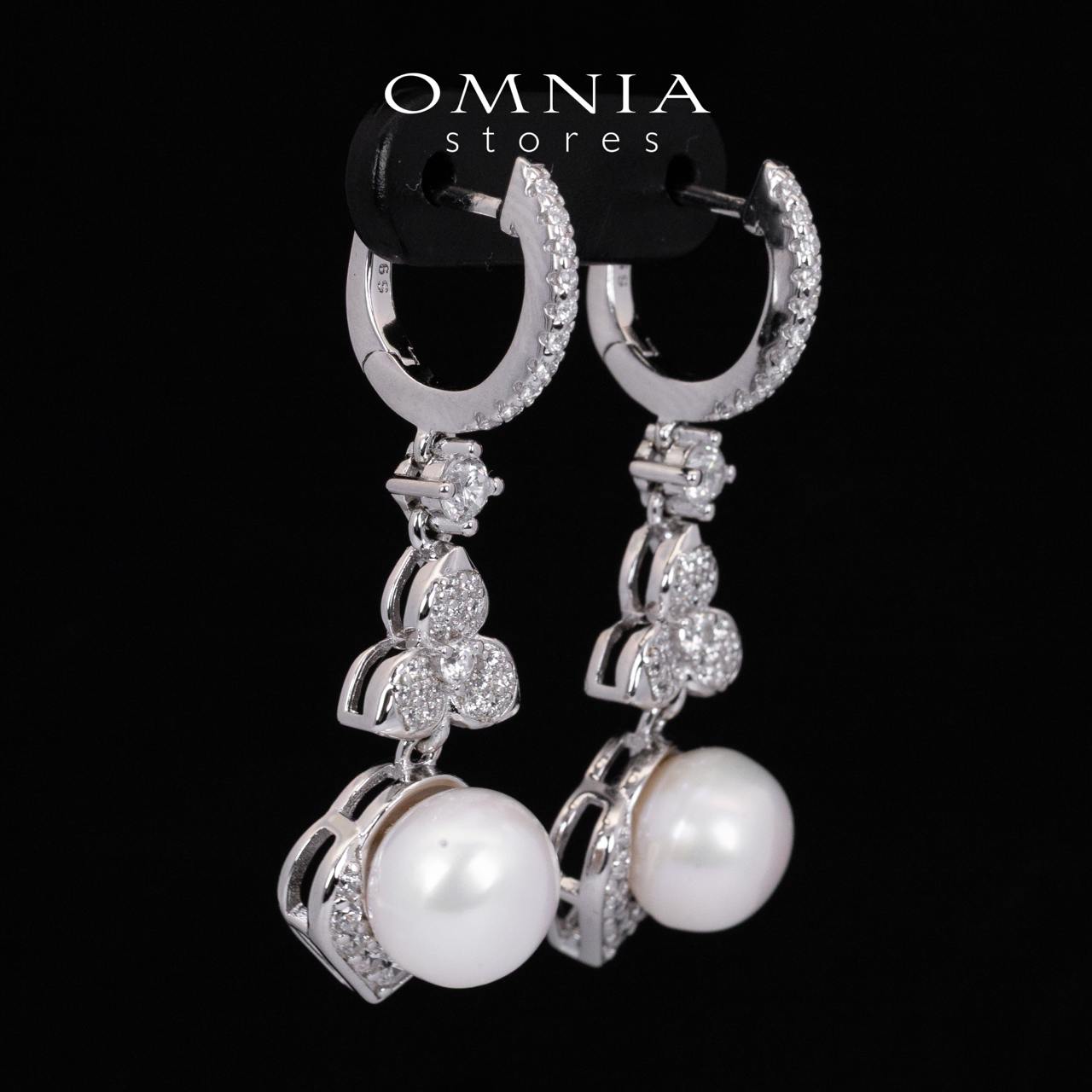Omnia Ameena White Fresh Real Pearl Drop Earrings With High Quality Simulated Diamonds in 925 Silver - OMNIASTORES UAE